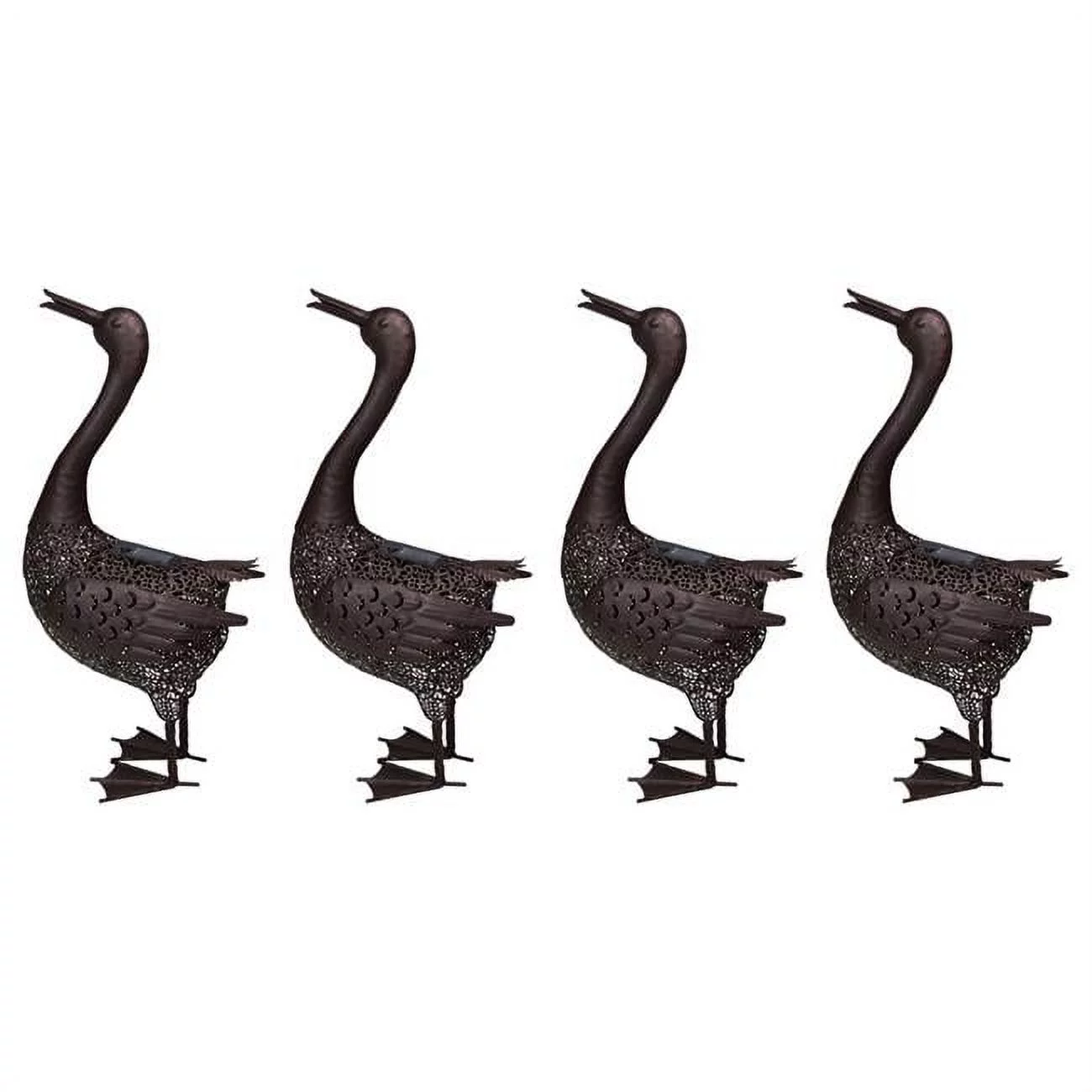 25 in. Steel Indoor & Outdoor Animal Garden Duck Metal Sculpture Statue with Solar Light & Ground Stake, Hammer Tone Bronze - Pack of 4