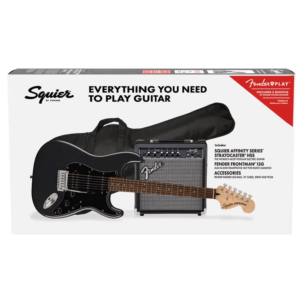Squier Affinity Series Stratocaster HSS Pack (Charcoal Frost Metallic; Indian Laurel Pickguard)