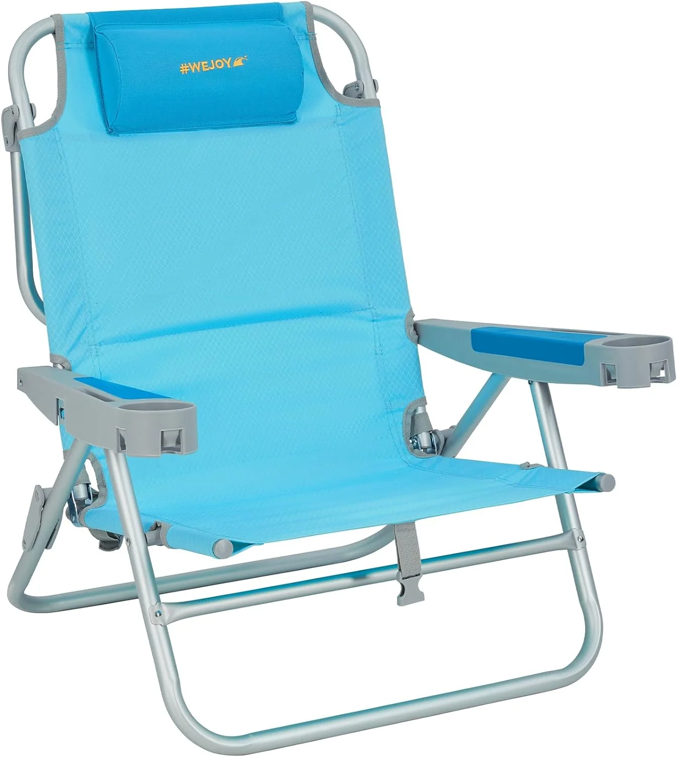 17 in Oversized Beach Chair, 5 Adjustable Reclining Folding Backpack Beach Chairs for Adult, High Back Seat Chair with Bottle Opener,Handle Strap,Phone&Cup Holder for Camping Sand,300 Lbs