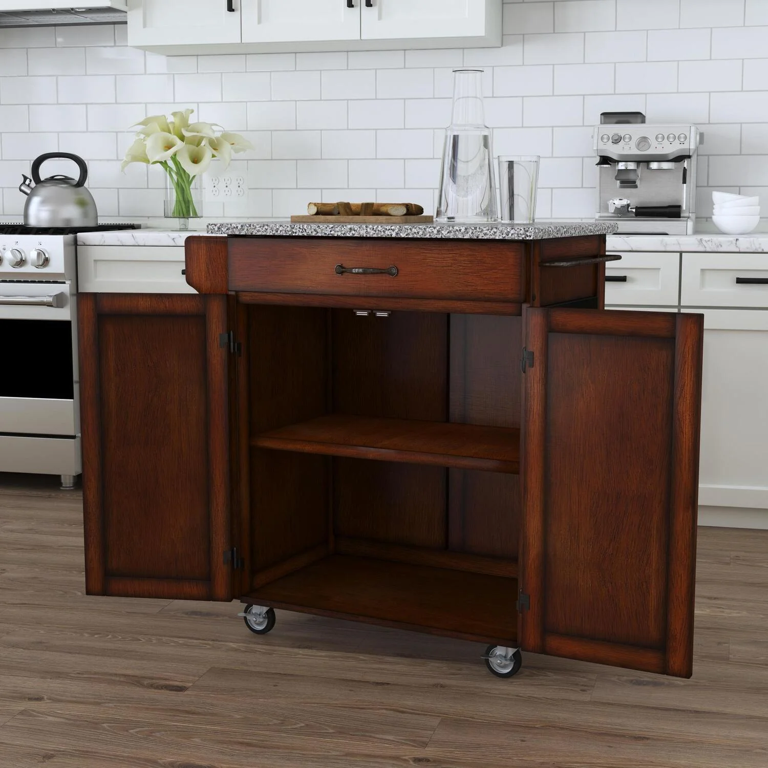 Homestock Asian Allure Brown Wood Kitchen Cart