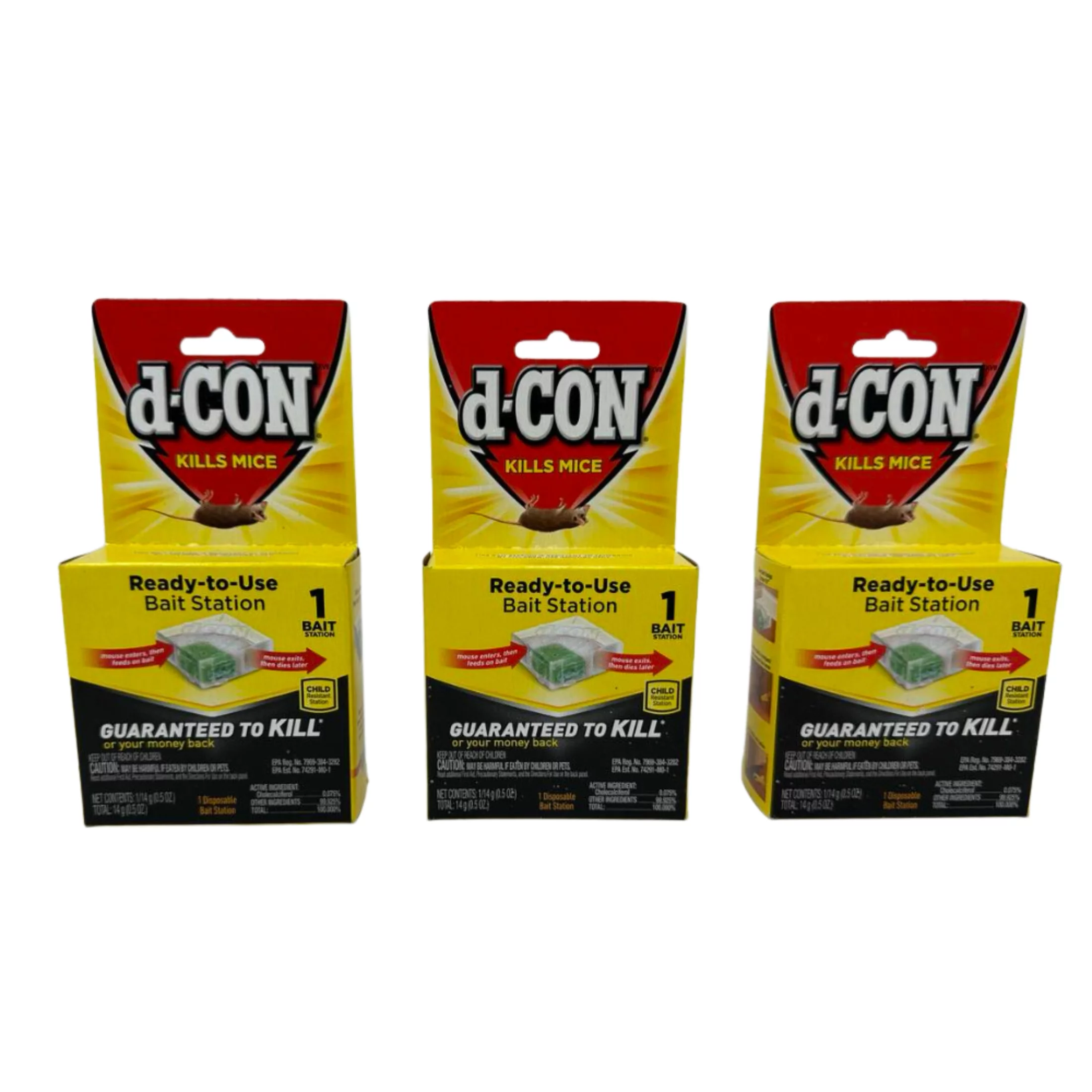 D-CON Ready-to-Use Bait Station 3 Bait Stations Reduce Chance to Come Contact Rodent Easy to Set with no Fear Snapping your Fingers Tunnel Entrance Sensitive Trigger No Stolen Bait Effective Pack of 3