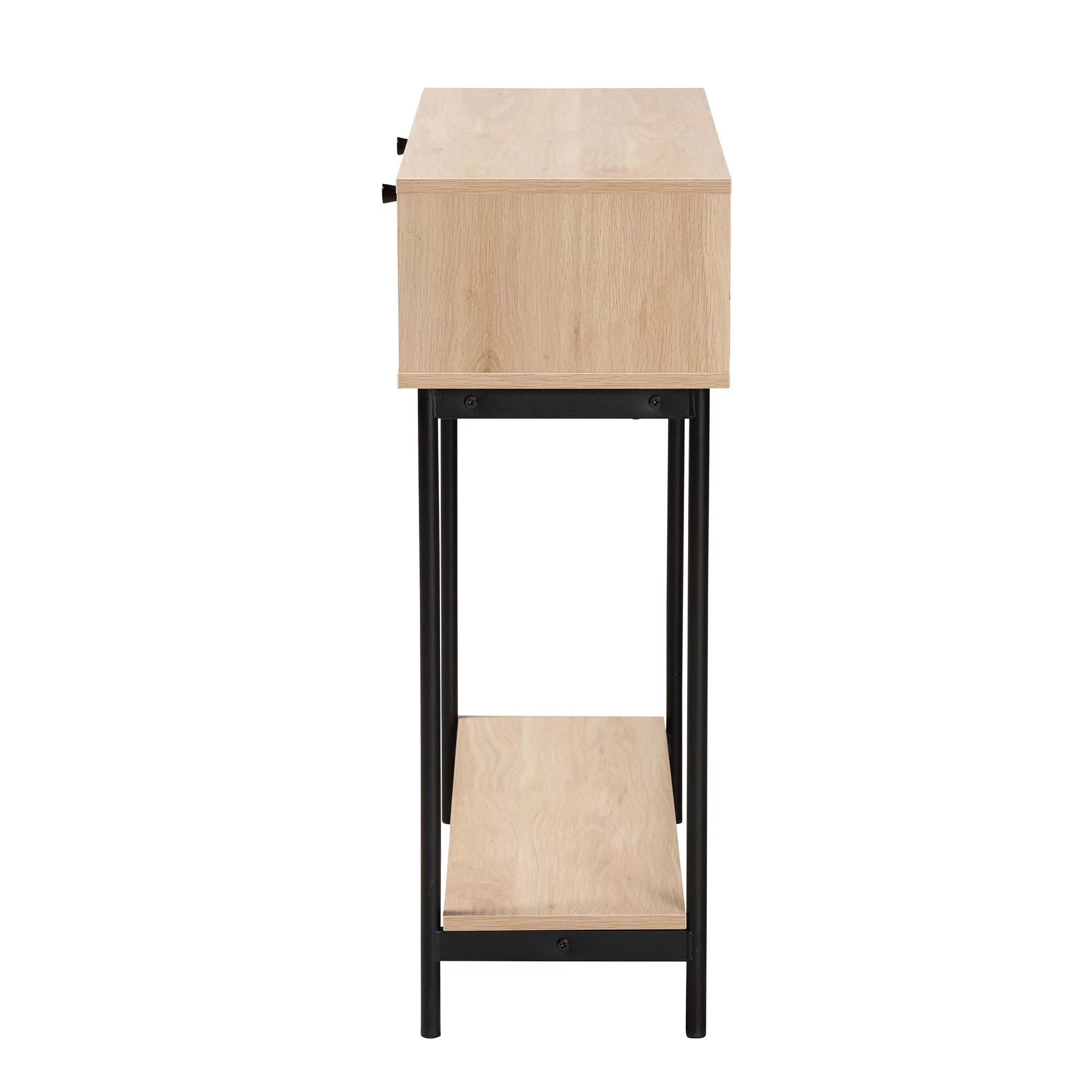 Baxton Studio Sherwin Mid-Century Modern Light Brown and Black 2-Drawer Console Table with Woven Rattan Accent