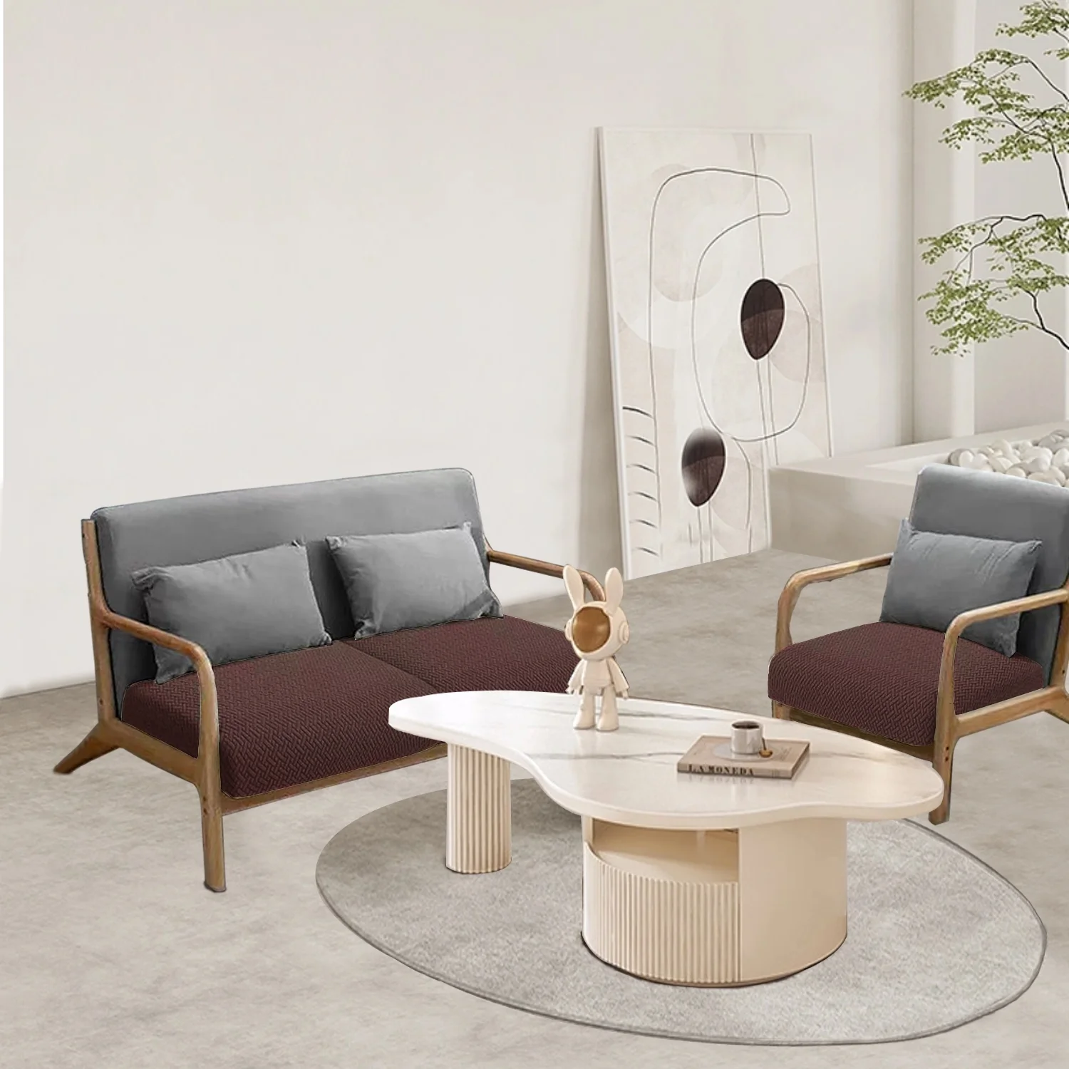 TOPCHANCES 2 Pack Patio Stretch Sofa Cushion Covers, Waterproof Outdoor Furniture Cushion Slipcovers Replacement Chair Seat Protector Covers