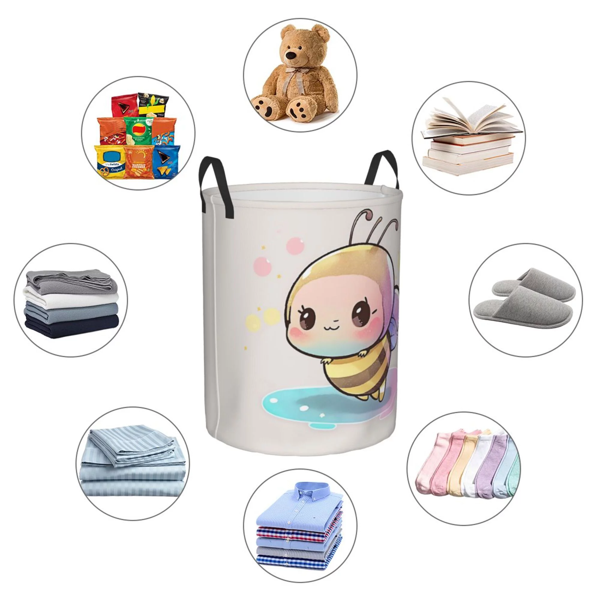 ZICANCN Laundry Basket Organizer, Cartoon Insect Bee Collapsible Hamper for Bathroom Bedroom Laundry Room, Medium Size