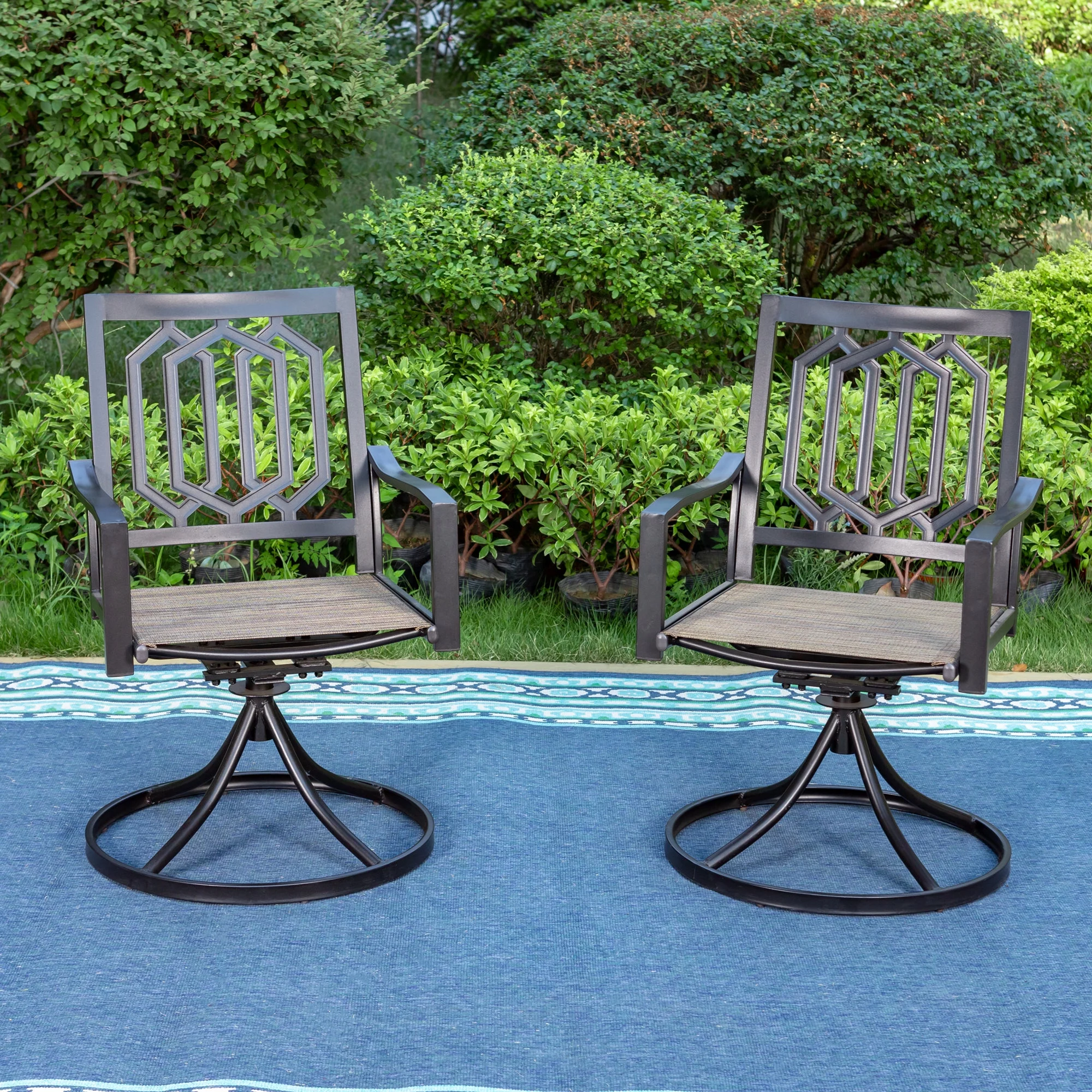 MF Studio 8-Piece Outdoor Patio Set with 13 FT Double-sided Umbrella, 2 PCS 360-degree Swivel Chairs, 4 PCS Stacking Chairs& 60 x 38