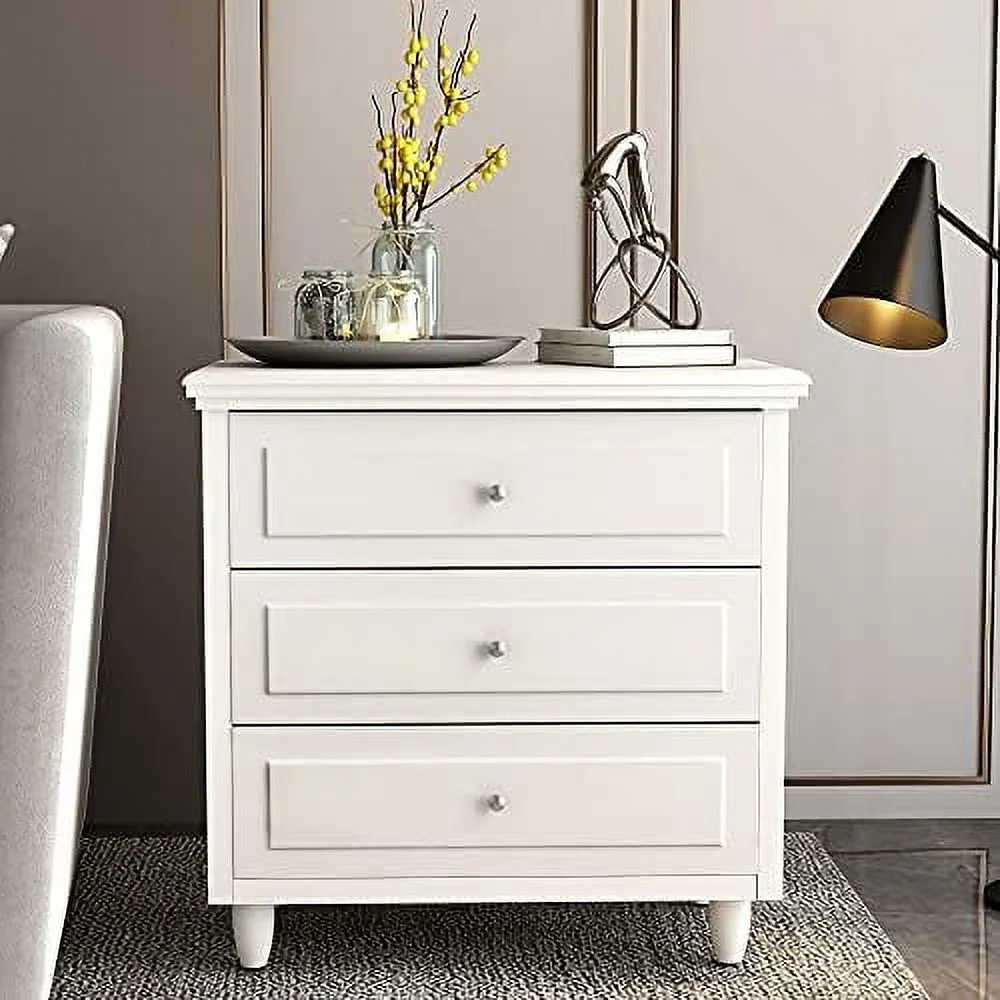 SQVGYU White Nightstand  Modern Dresser with 4 Drawers Dressers & Chests of Drawers with Gold Metal Handles Tall Dresser  Cabinet for Bedroom Living Room Office 2 Piece