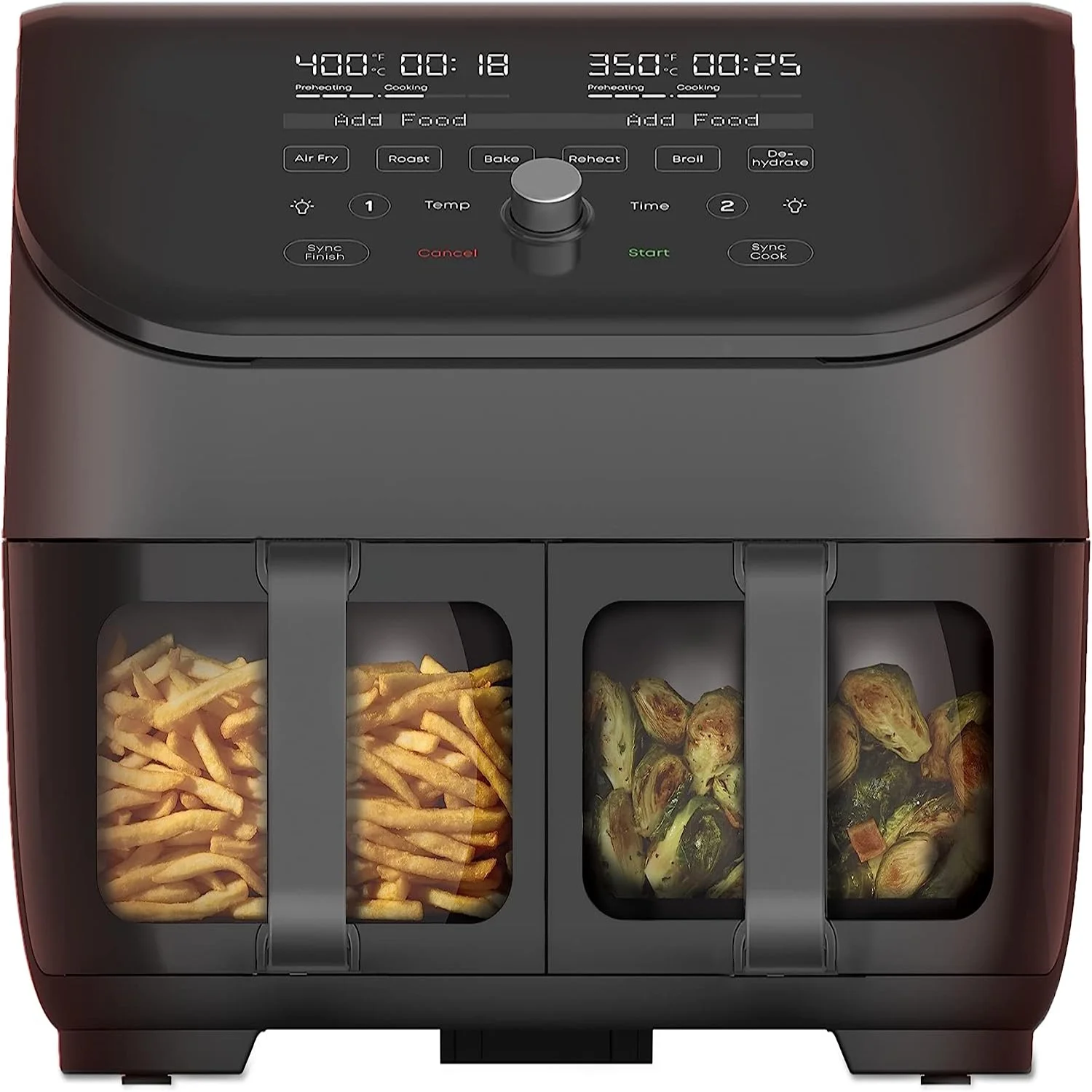 Vortex Plus XL 8QT ClearCook Air Fryer  Clear Windows  Custom Programming  8-in-1 Functions that Crisps  Broils  Roasts  Dehydrates  Bakes  Reheats  from the Makers of   Black