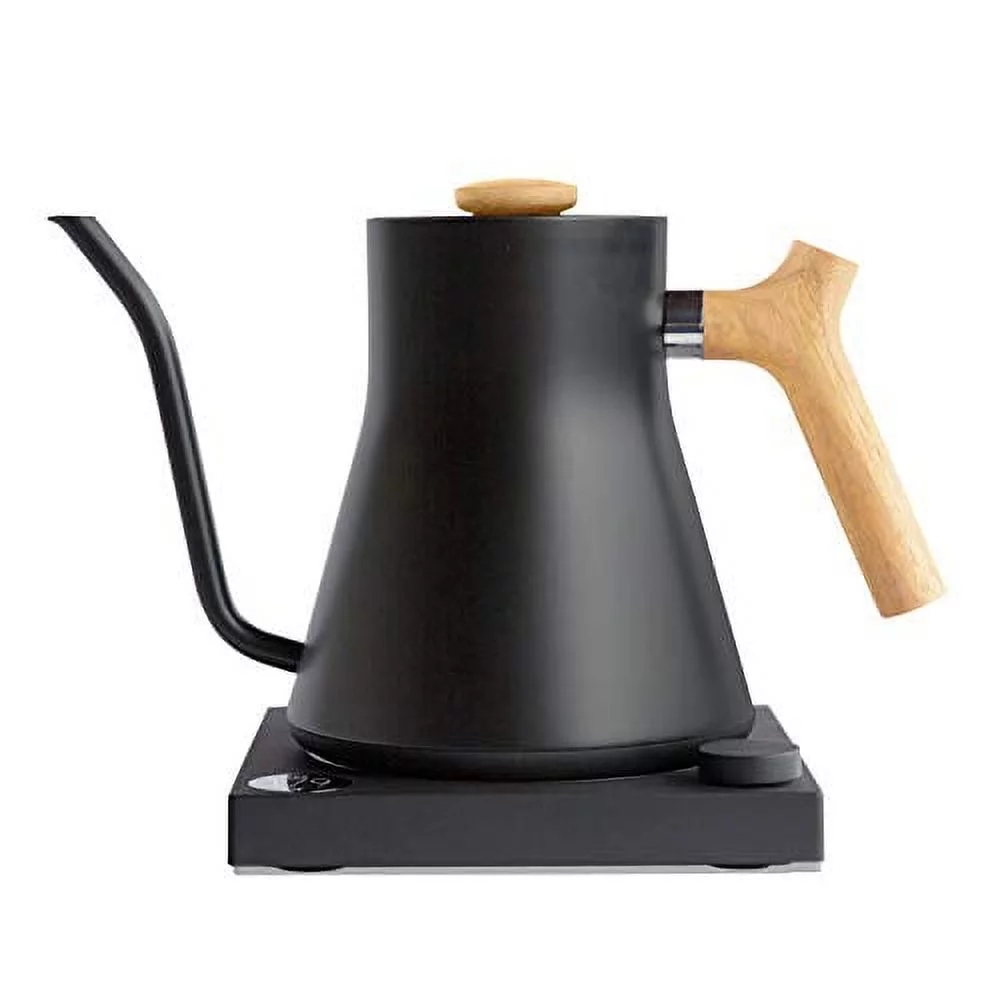 Fellow Stagg EKG Electric Gooseneck Kettle - Pour-Over Coffee and Tea Pot, Stainless Steel, Quick Heating, Matte Black with Maple Wood Handle, 0.9 Liter