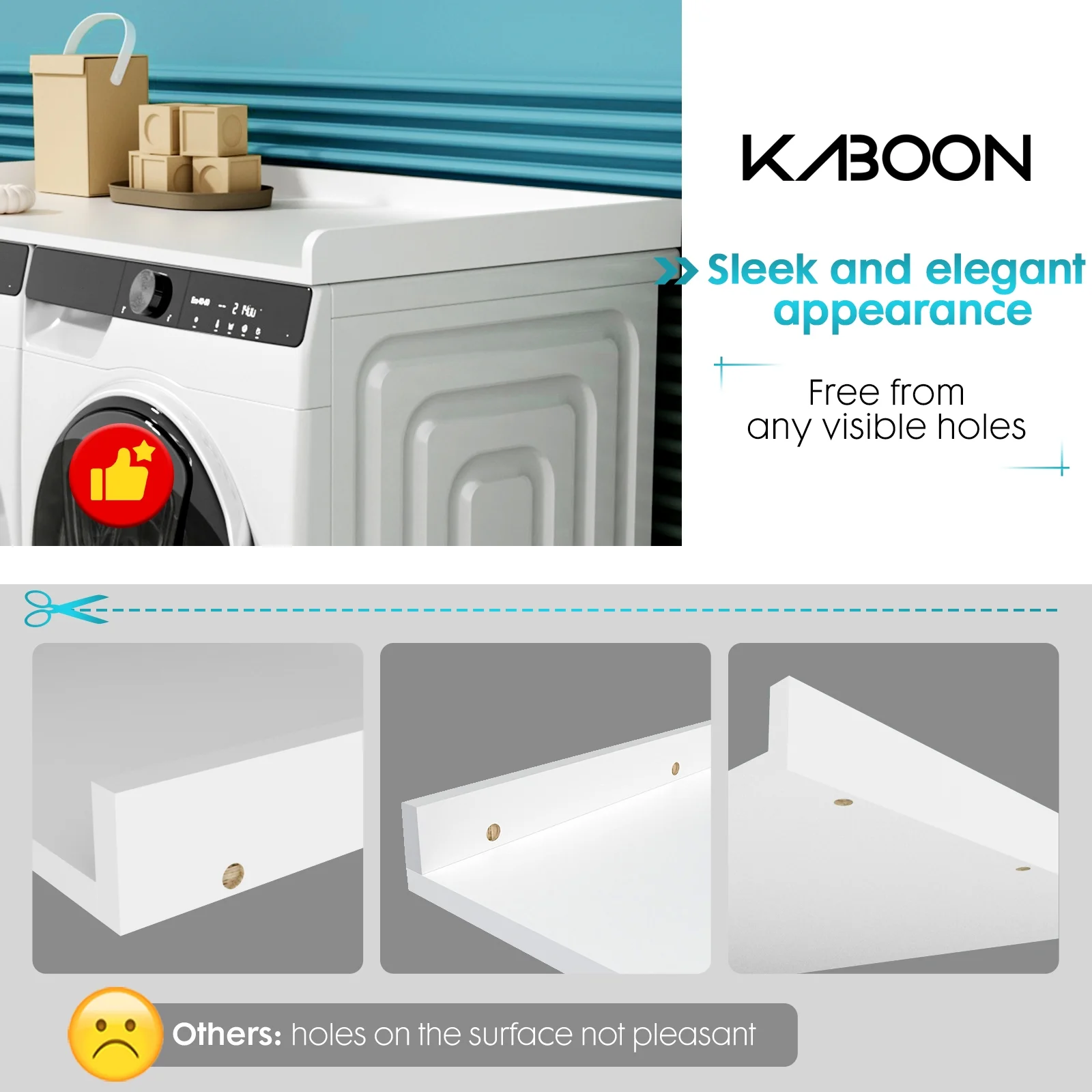 Kaboon Washer Dryer Countertop and Shelves Set, Model-KBCS5427BS, White