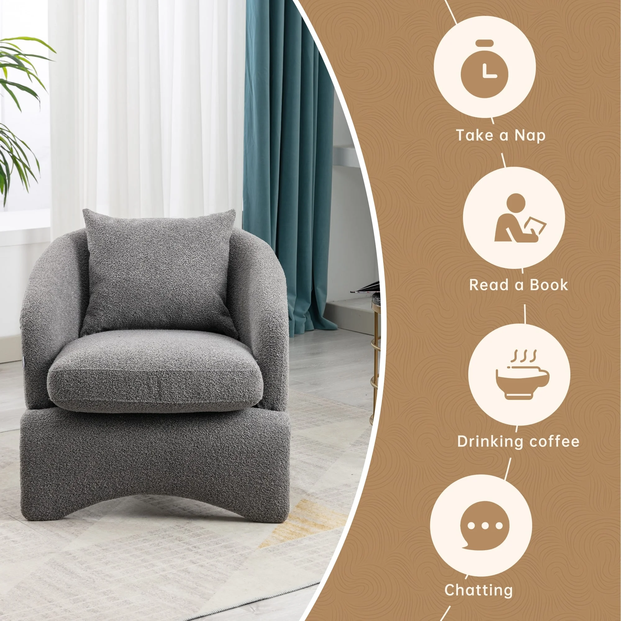 Polyester fabric main and guest hall chairs with pillows DARK GREY