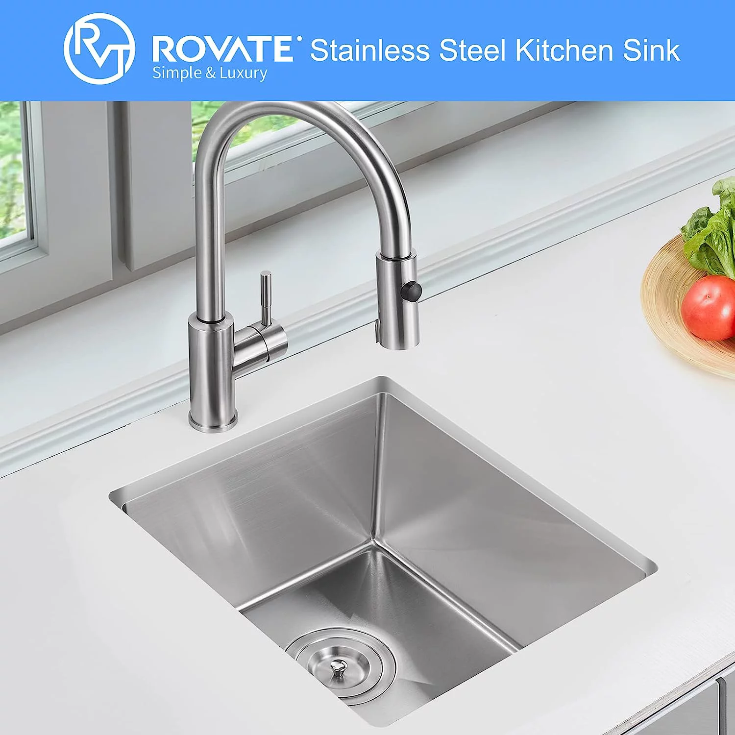 Bar Sink, OUWI 13 x 15 inch Undermount Bar or Kitchen Sink, Handmade Single Bowl T-304 Stainless Steel Small Bar Sink