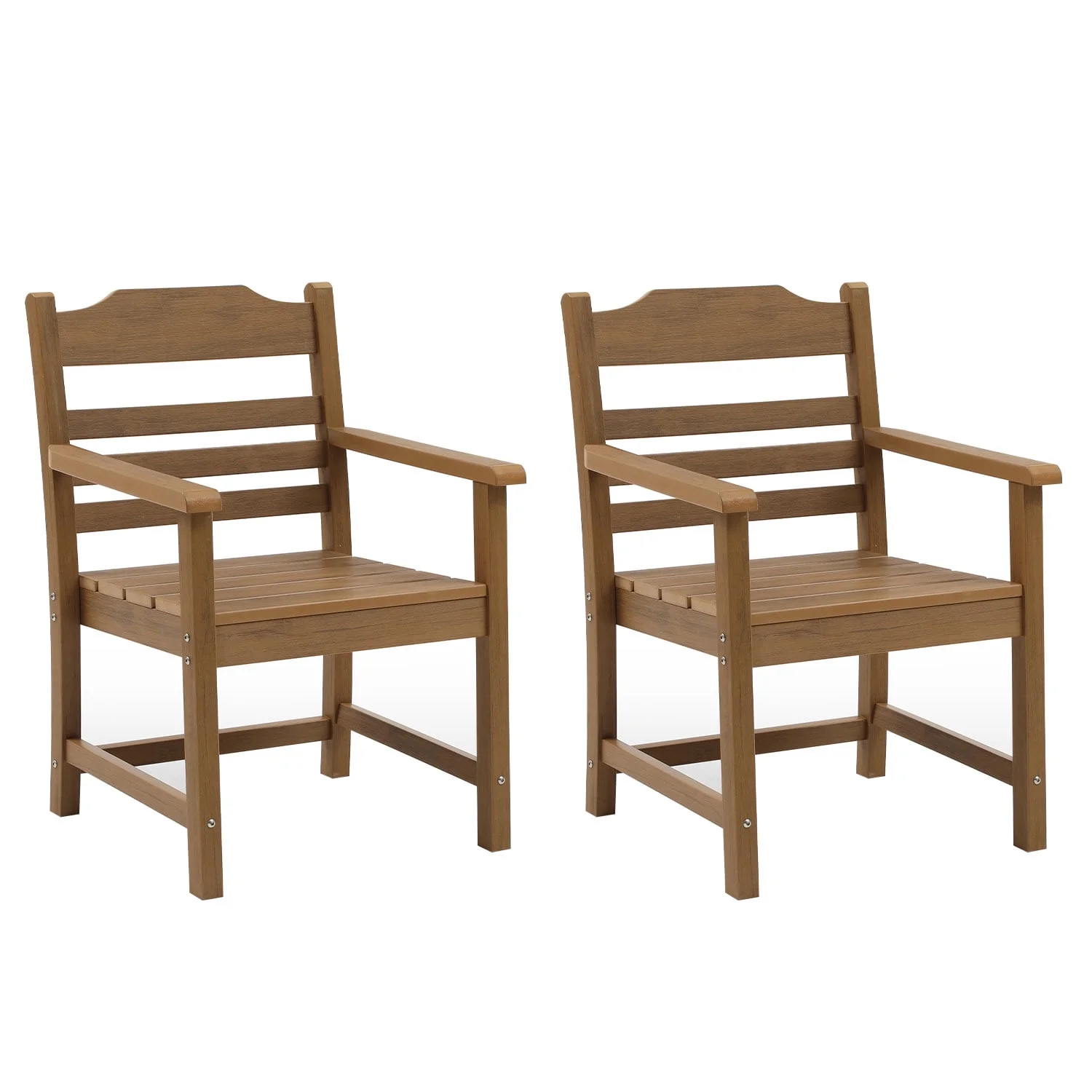 Kevinplus Patio Dining Chair with Armset Set of 2, HIPS Materialwith Imitation Wood Grain Wexture chair for Deck Pool Backyard, Teak