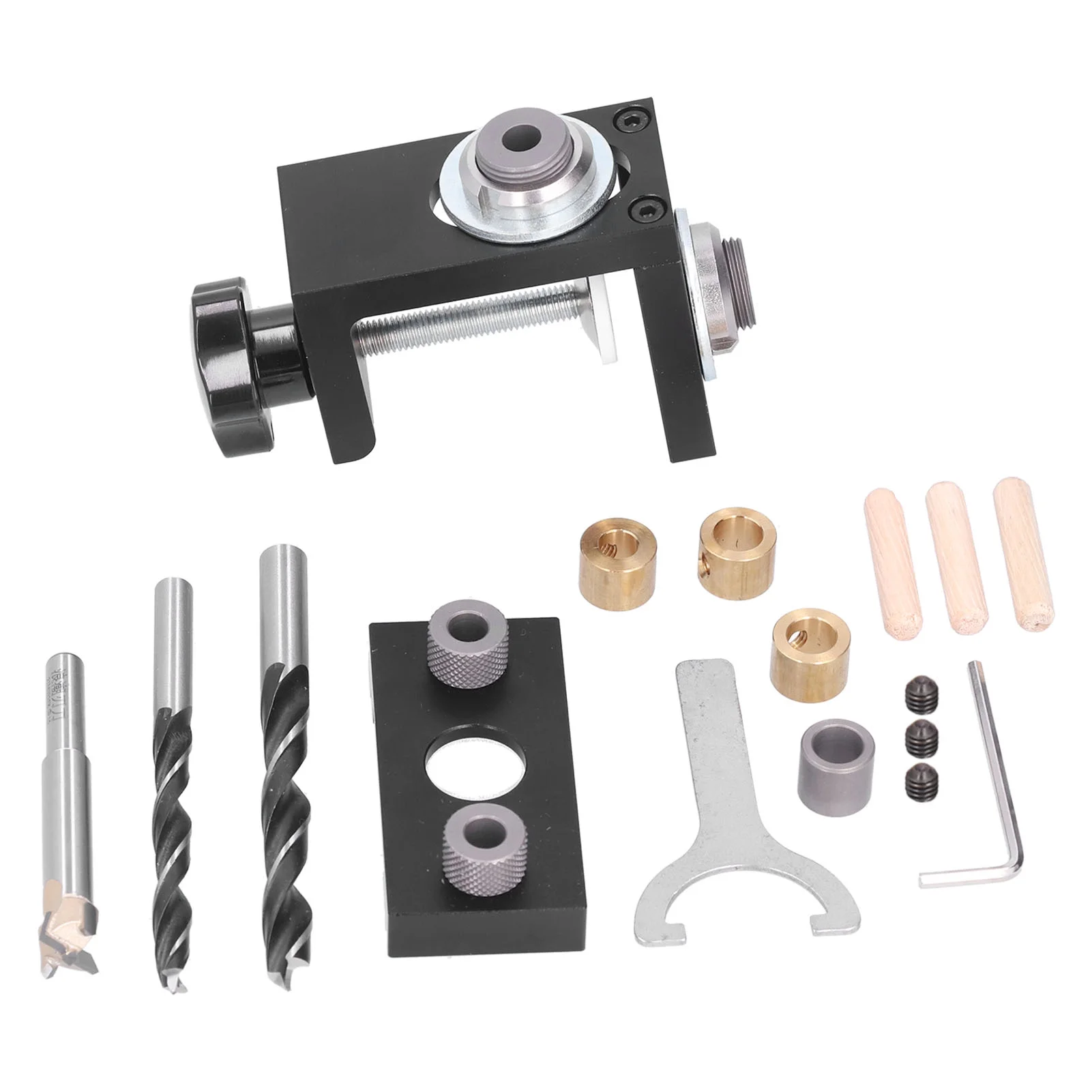Uadme Hole Drill Guide Jig, 3 in 1 Adjustable Woodworking Dowelling Drilling Locator Set Kit for DIY
