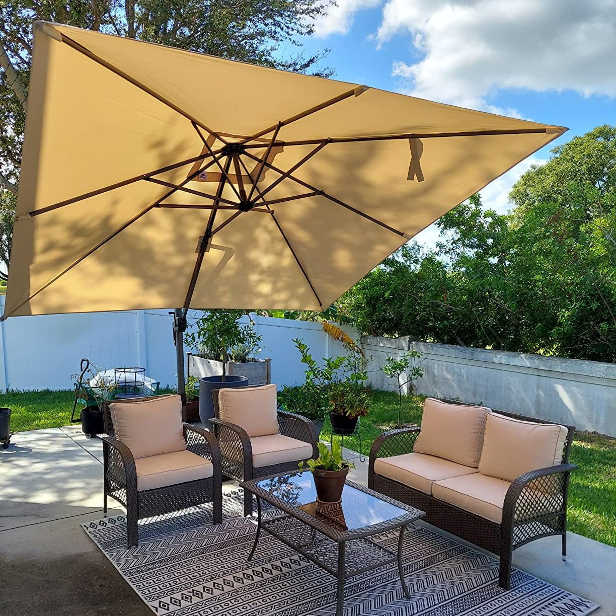 9 Feet Patio Umbrella Outdoor Cantilever Square Umbrella Aluminum Offset Umbrella with 360-degree Rotation for Garden Deck Pool Patio