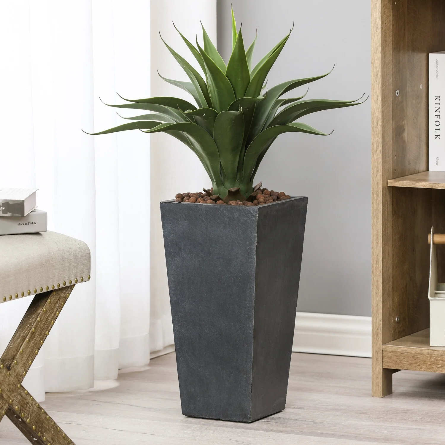 LuxenHome Gray MgO 18.5in. H Tall Tapered Planter
