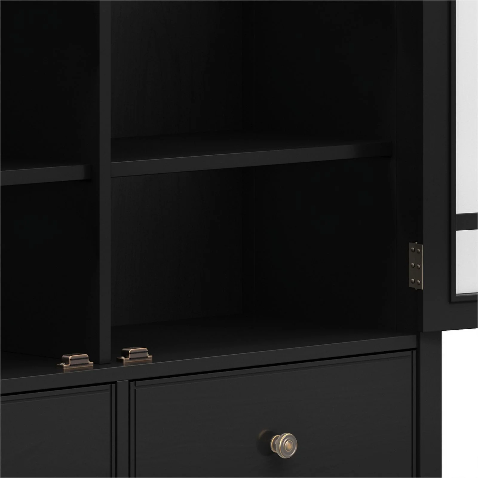 Pemberly Row Solid Wood Storage Cabinet with 4 Shelves in Black
