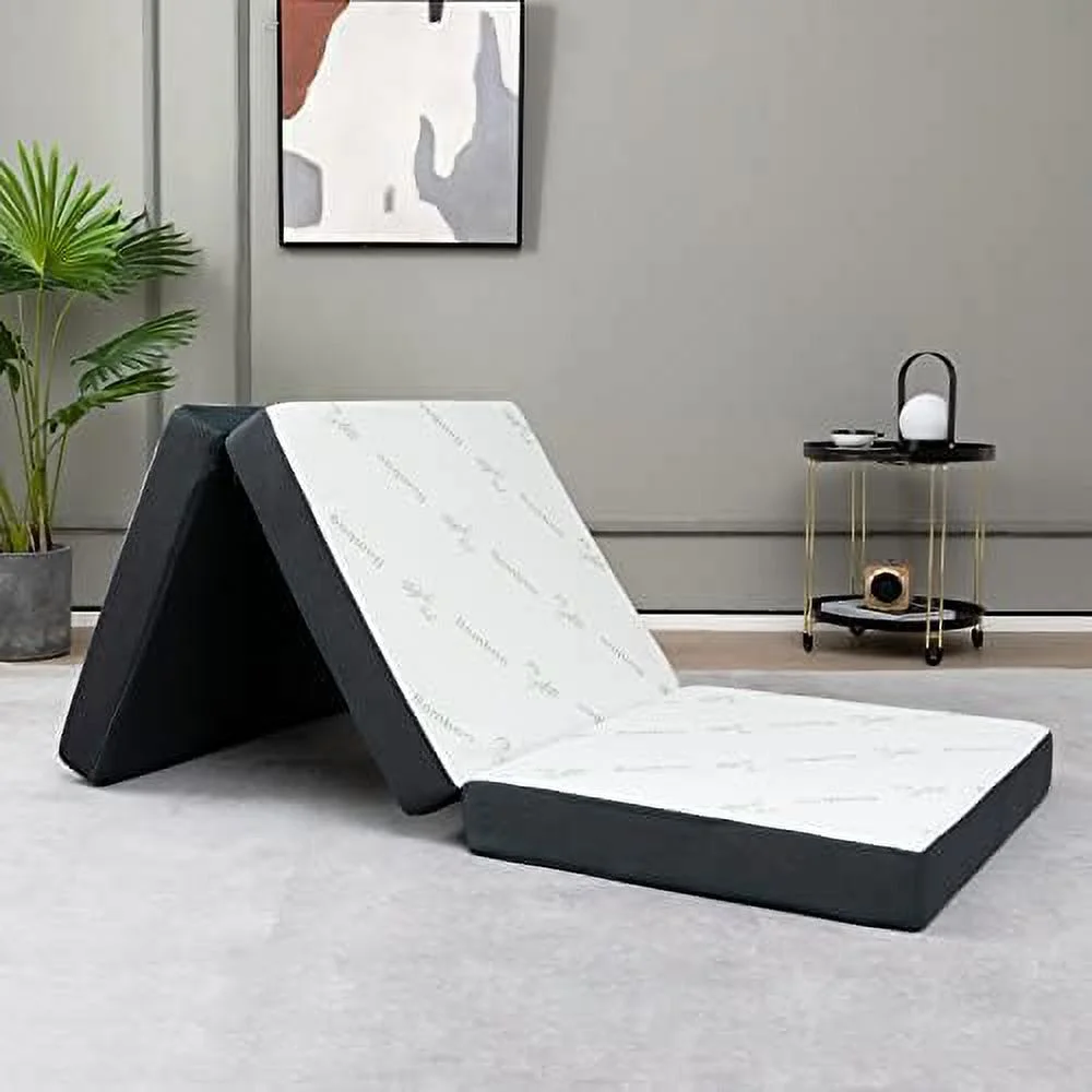 TJCGDTY Folding Mattress  4 Inch Gel-Infused Tri-fold Mattress with  Cover & Carry Bag  CertiPUR- Certified  Foldable Cooling Mattress Topper for Guest Room Dorm RV Camp Floor  Twin X