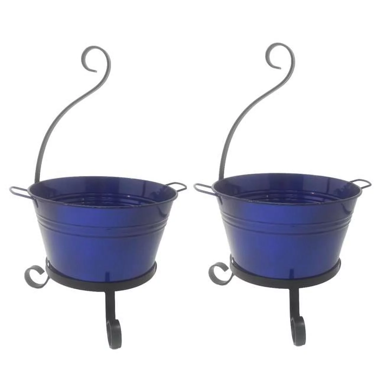 Houston International Trading 7065E GB S-2 Enameled Galvanized Steel Planter with Iron Stand - Set of 2