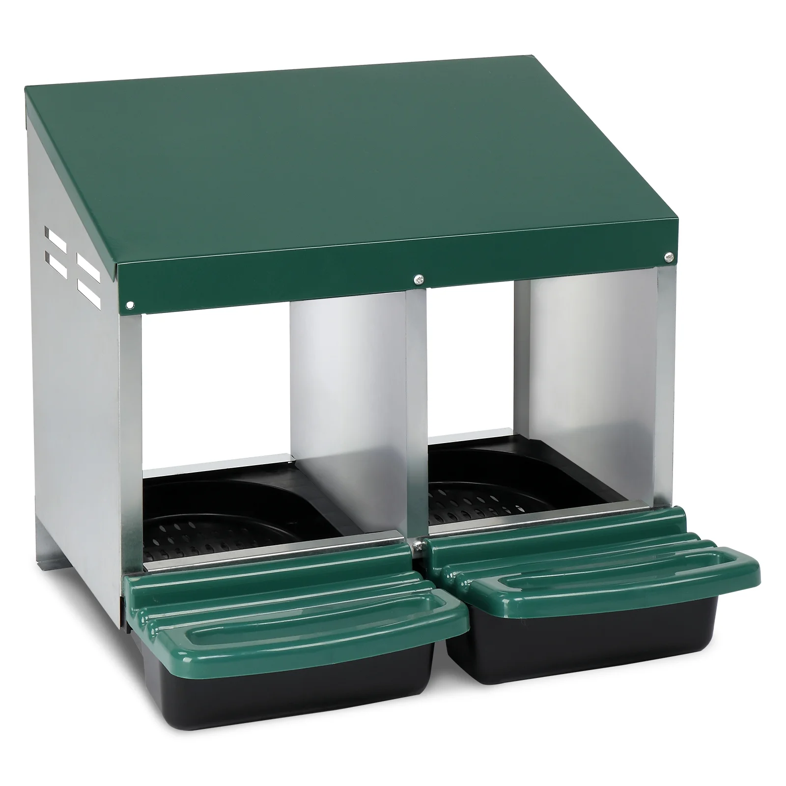 2 Compartment Roll Out Chicken Nesting Box with Plastic Basket, Easy Egg Collection, Durable Chicken Coop Solution, Green