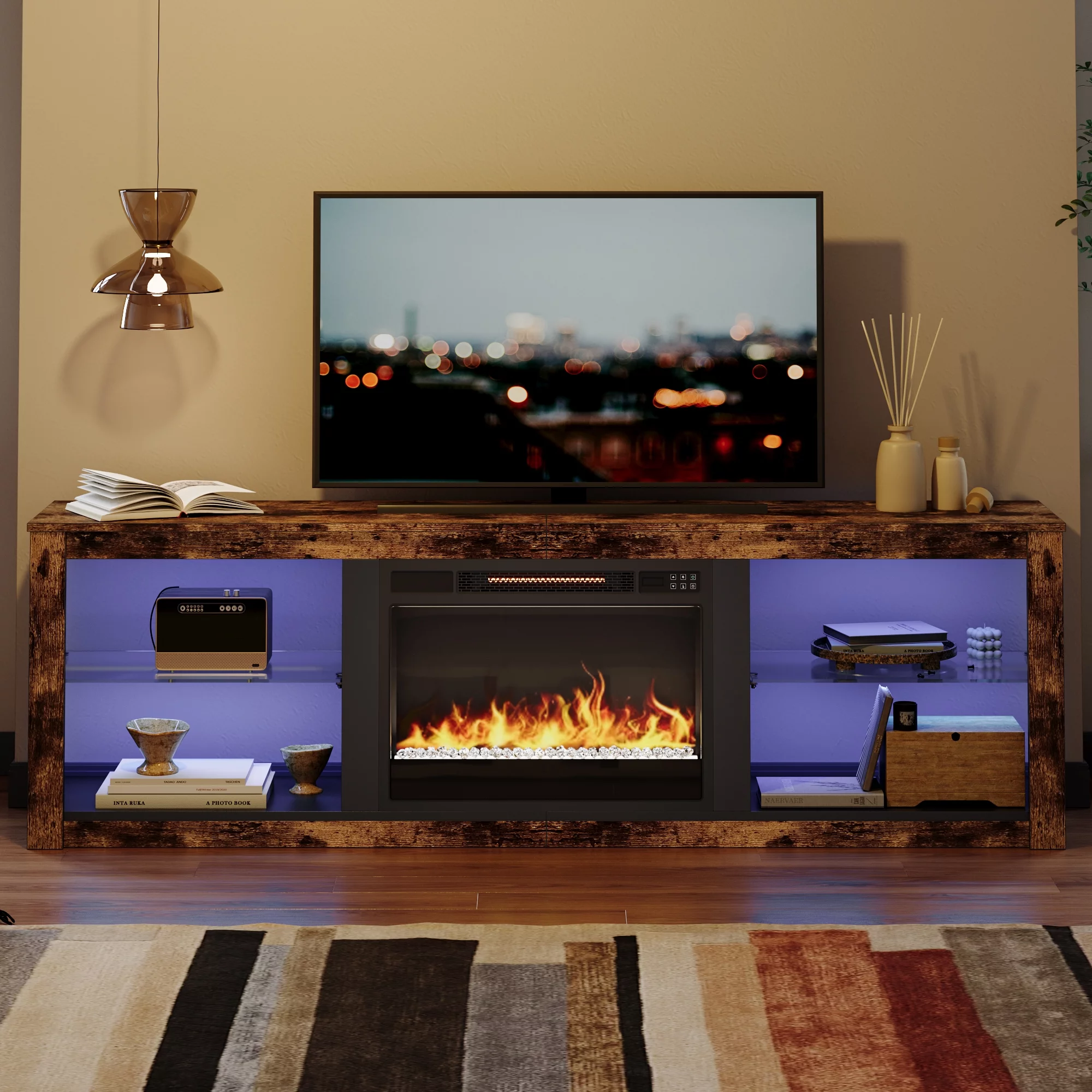 Bestier Fireplace TV Stand with LED Lights for TVs up to 75