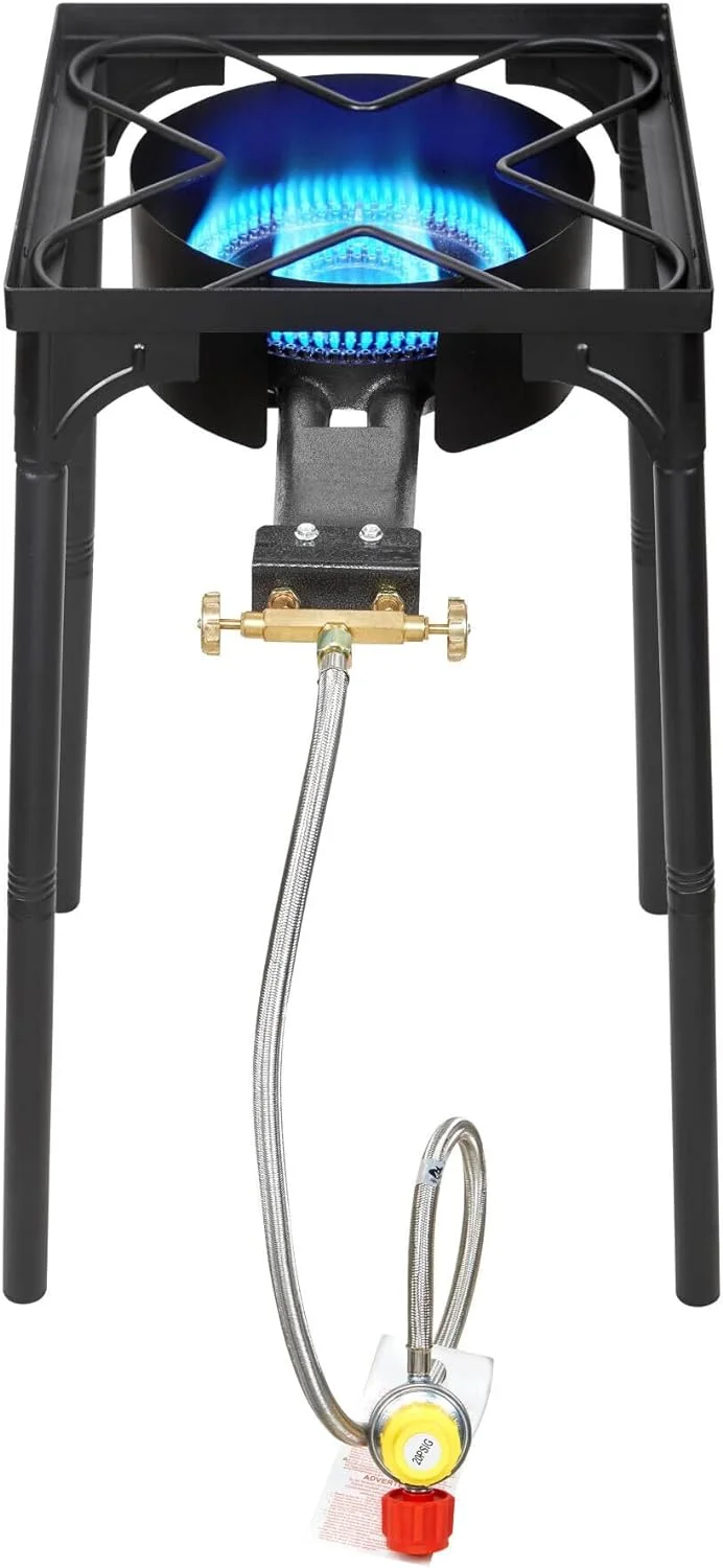 YILAN Outdoor Camping Stove with Propane Tank, 2 Burner Stove for Camping, Picnic, Tailgating, 18,500 BTU High Pressure Stove with CSA Listed Regulator and Gas Hose