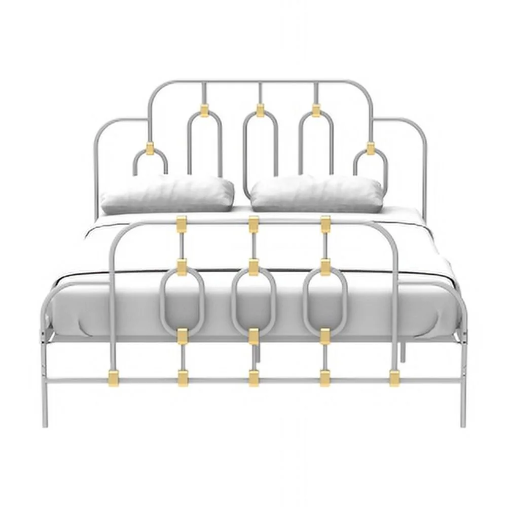 Ola Metal Bed, White with Gold Details, Full