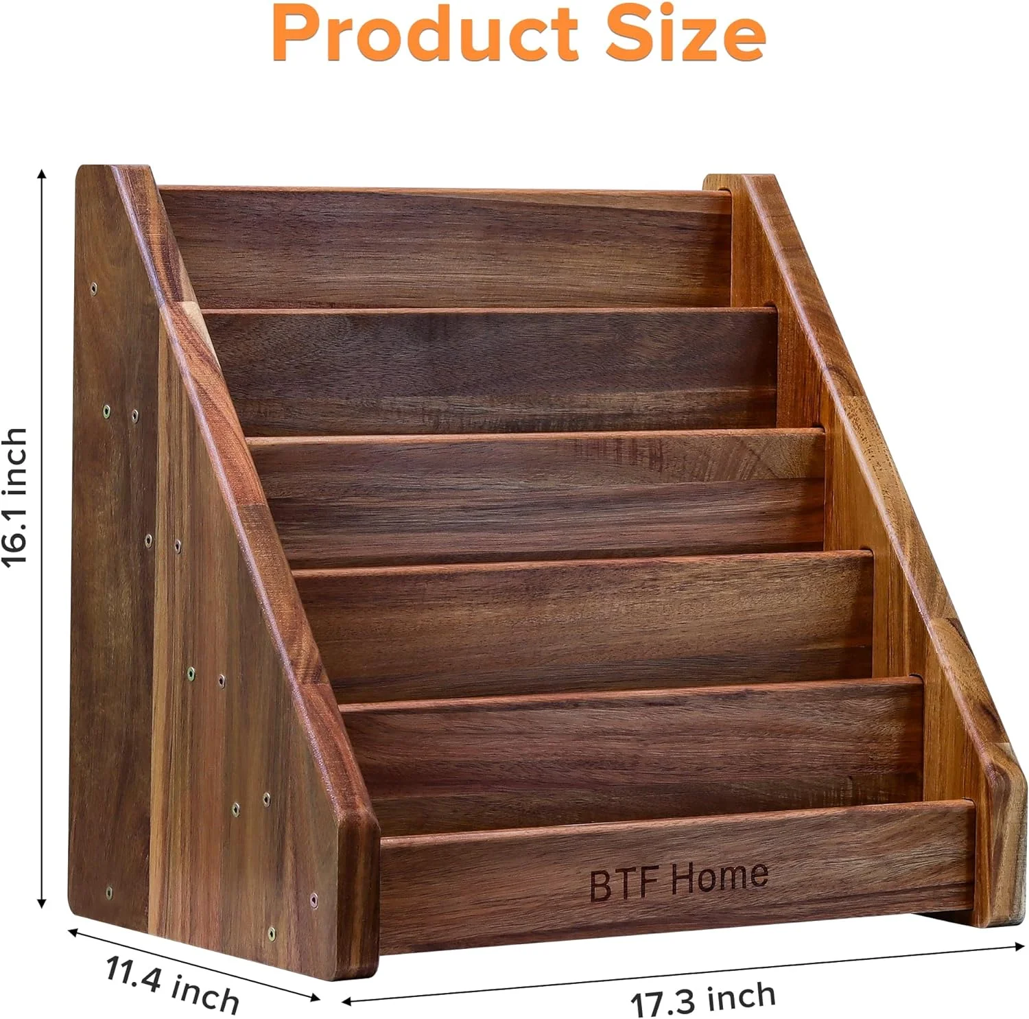 Montessori Toddler Bookshelf - Acacia Wood Organizer for 1-5 Years  Front-Facing Kids Wooden Bookshelves for Nursery and Classroom - Single-Sided 5-Tier Book Display Rack