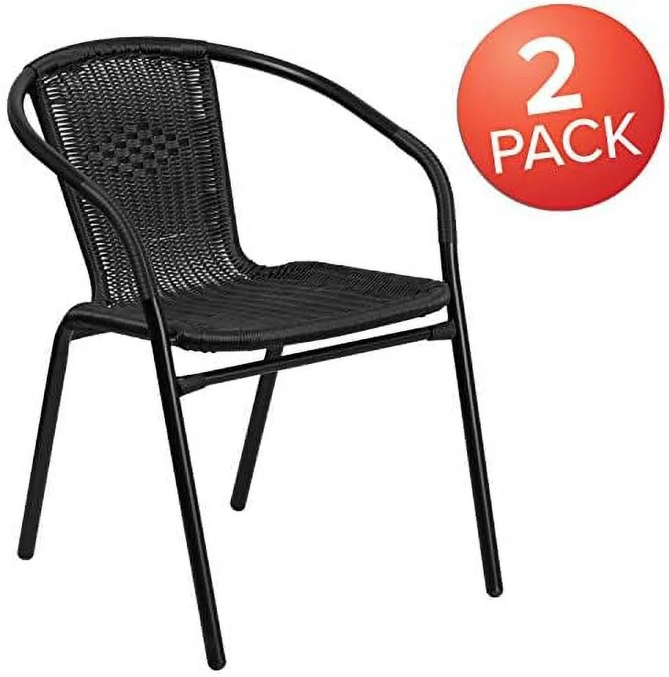 FDXCKJP 2 Pack Black Rattan Indoor-Outdoor Restaurant Stack Chair with Curved Back
