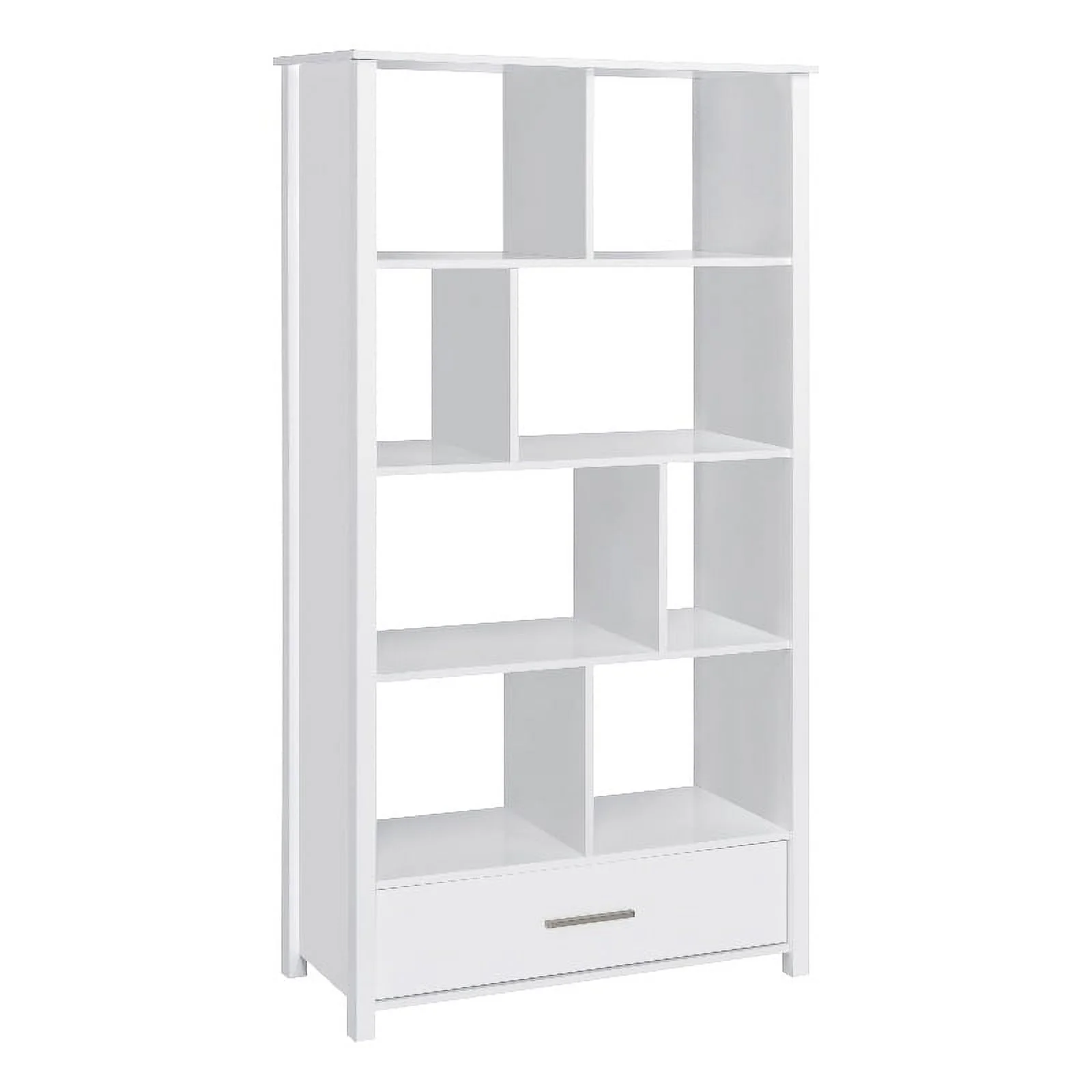 Pemberly Row 1-Drawer Contemporary Wood Bookcase with Open Back in White