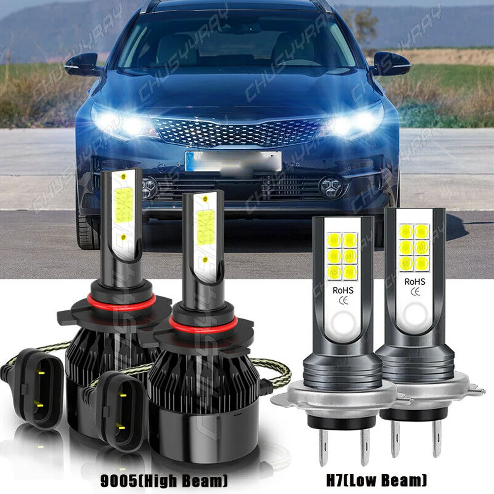 H7 9005 LED Headlight Bulbs High&Low 6000K White for Kia Optima Forte 2017 2018