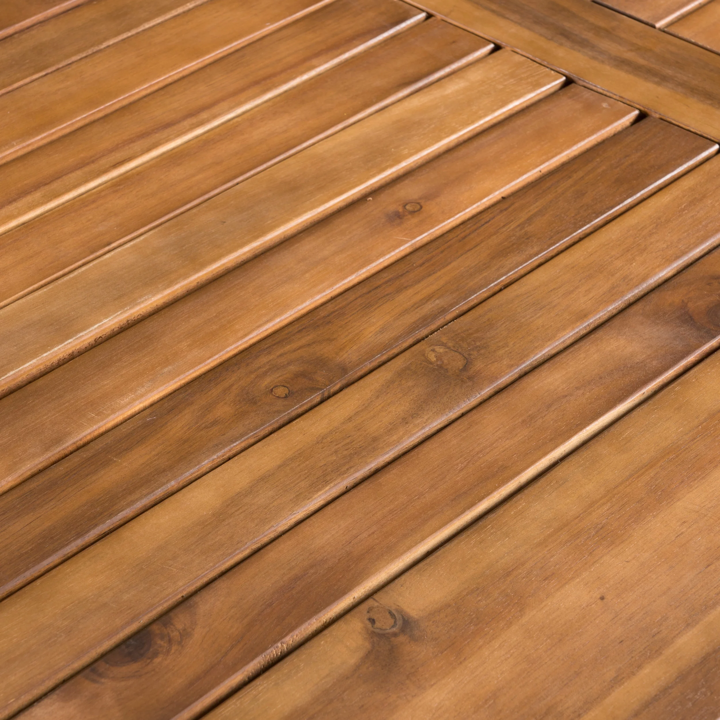 Anthony Outdoor 5 Piece Wicker Dining Set with Acacia Wood Circular Table and Cushions, Teak, Brown, Crème