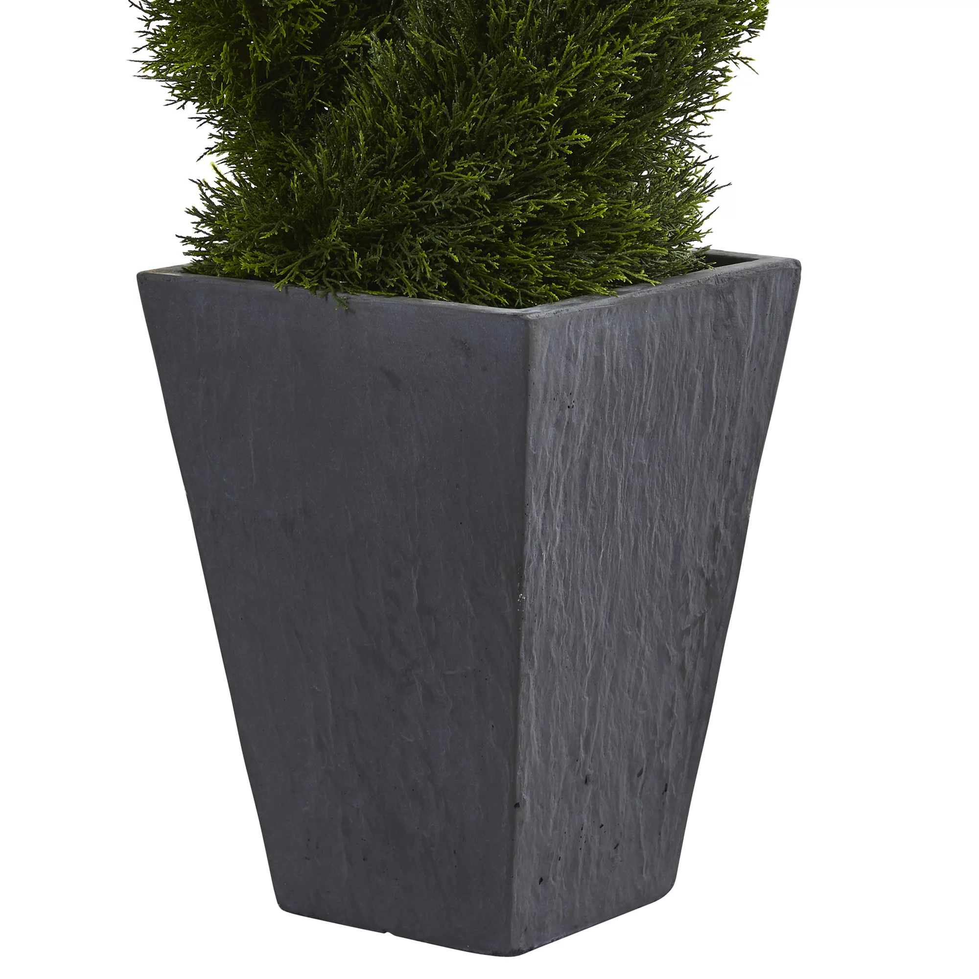 Nearly Natural 4' Cypress Double Spiral Topiary Artificial Tree in Slate Planter UV Resistant, Green
