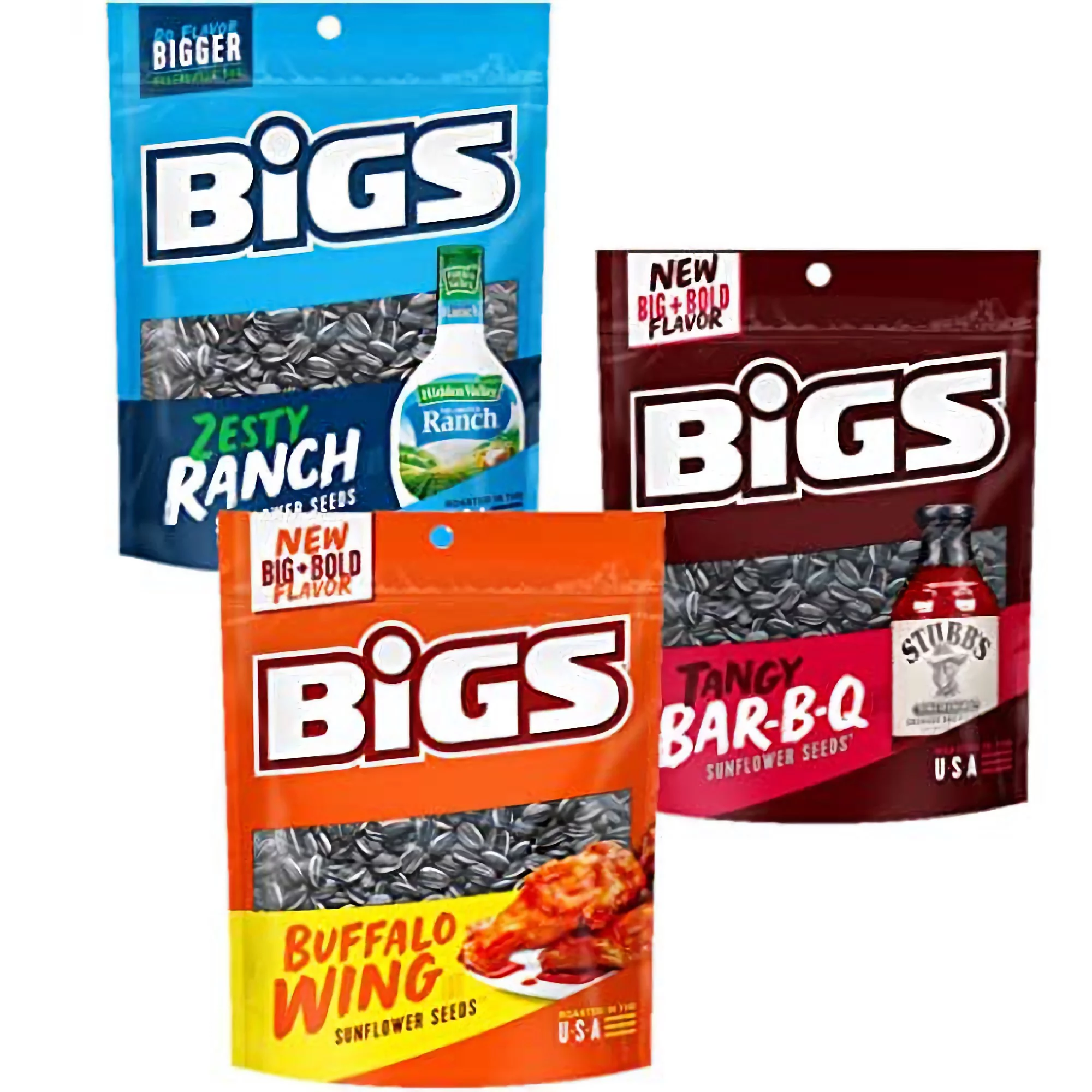 BIGS Sunflower Seeds Variety Pack 3 Flavor Combo: Zesty Ranch, Smokey BBQ and Buffalo Wing | 9 Pack (All American)