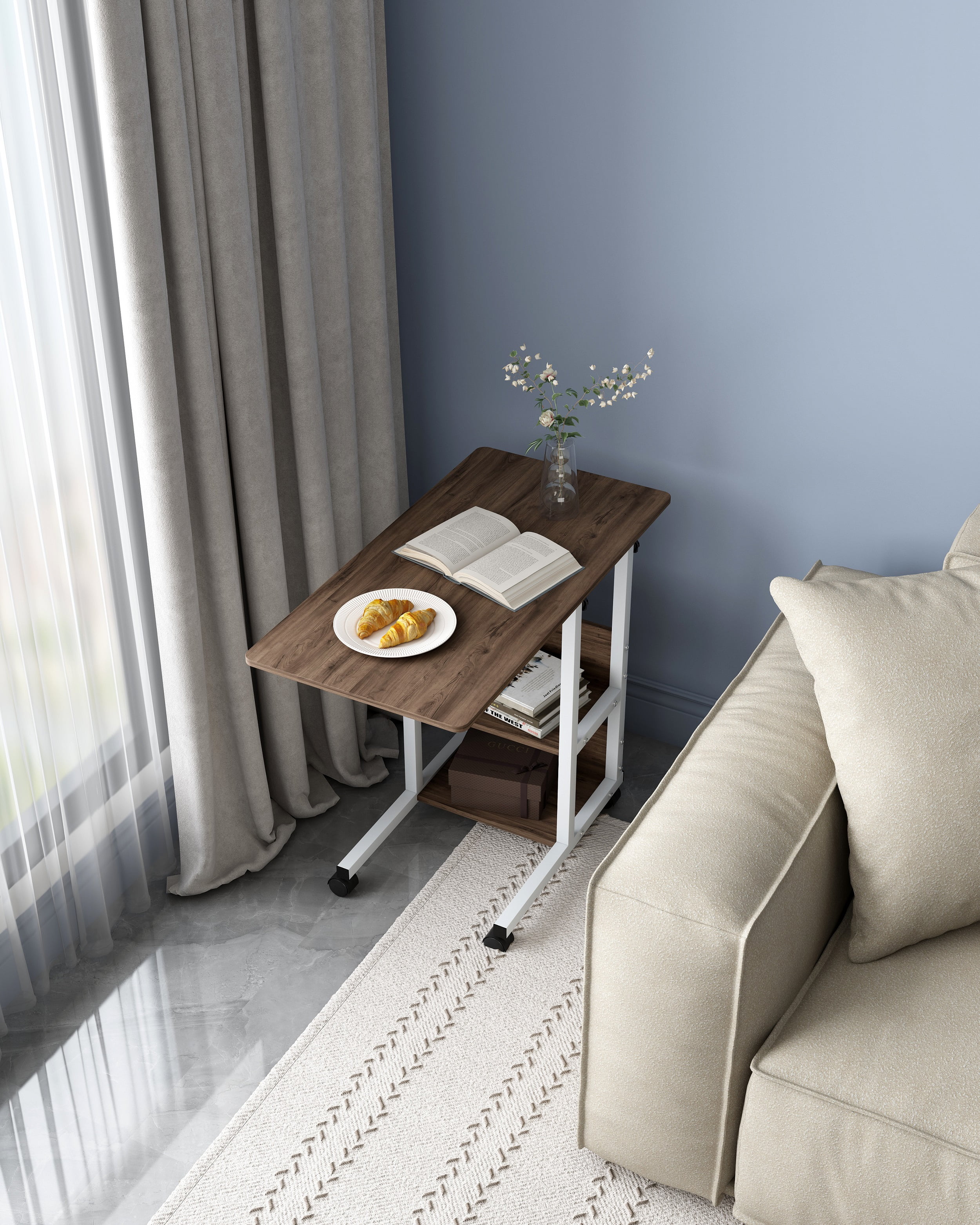 C-Shaped End Table with Adjustable Height, Side Table for Bed, Sofa and Couch Stylish Design for Small Spaces(Espresso)