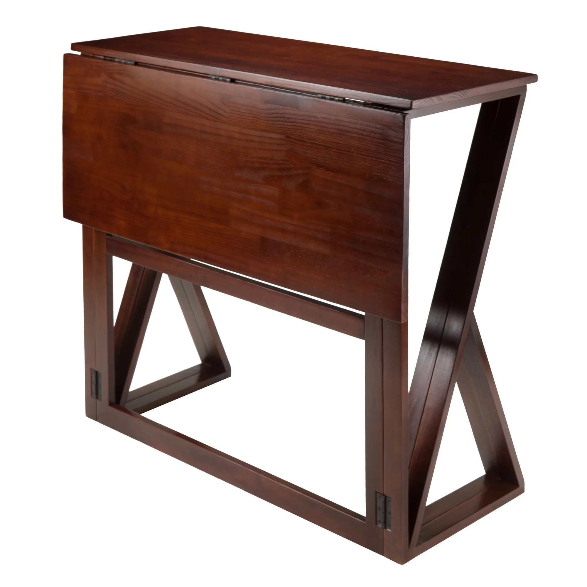 Winsome Wood Harrington 3-Pc Set, Drop Leaf Table & 2 Cushion Saddle Seat Counter Stools, Walnut Finish