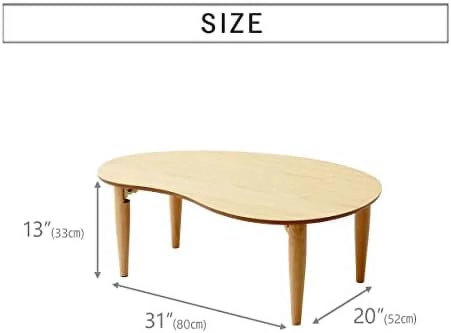 GEROBOOM Wood Folding Coffee Table Pear-Shaped (31.5"x20.5") Natural  Floor Sitting Low Table Small Space Minimalist Japanese Tatami Room