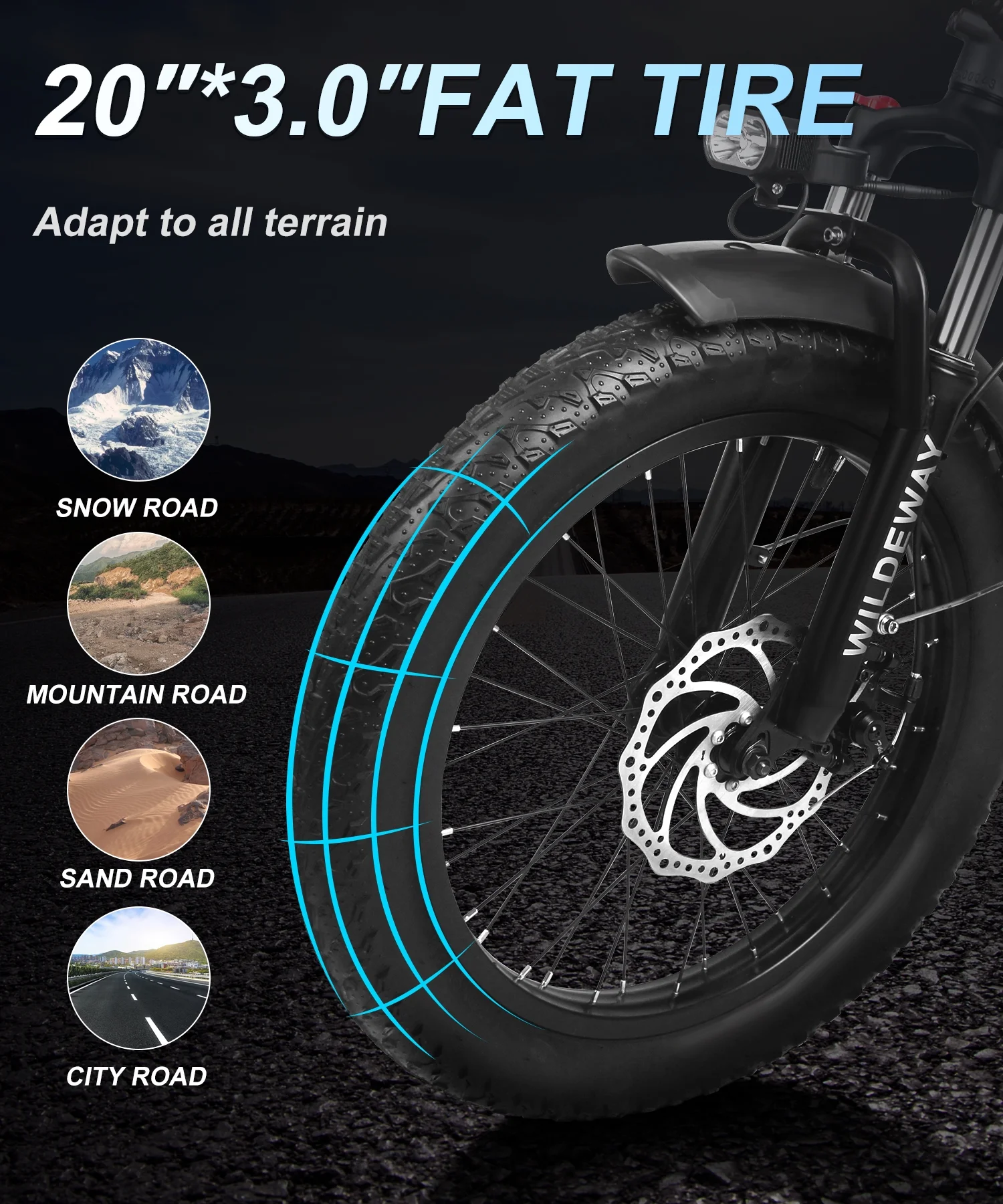 Wildeway Folding Electric Bicycle for Adults ,750w Motor，48v 32ah Removable Battery , 7 Speeds, 20×3.0 Fat Tire Snow Mountain Beach City Ebike