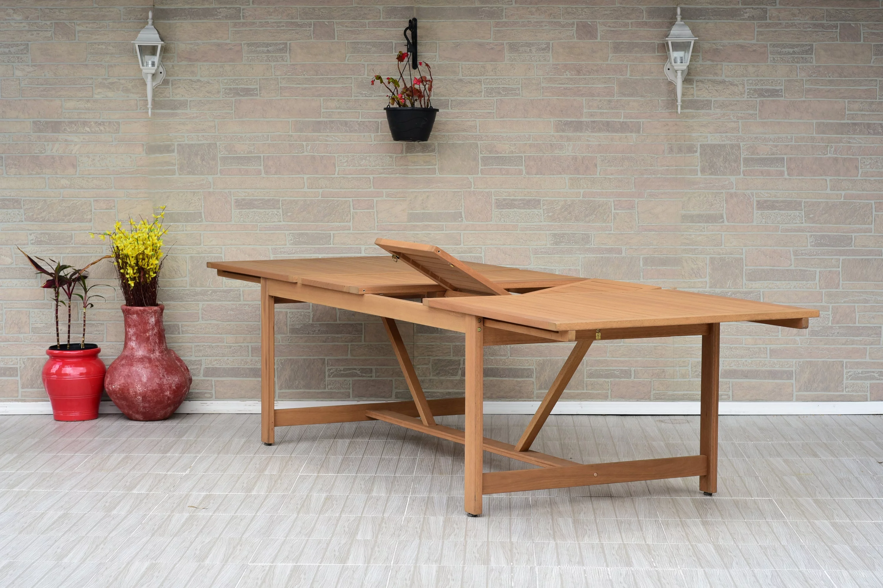 Amazonia Landau Teak Finish 9 Pieces Extendable Patio Dining Set