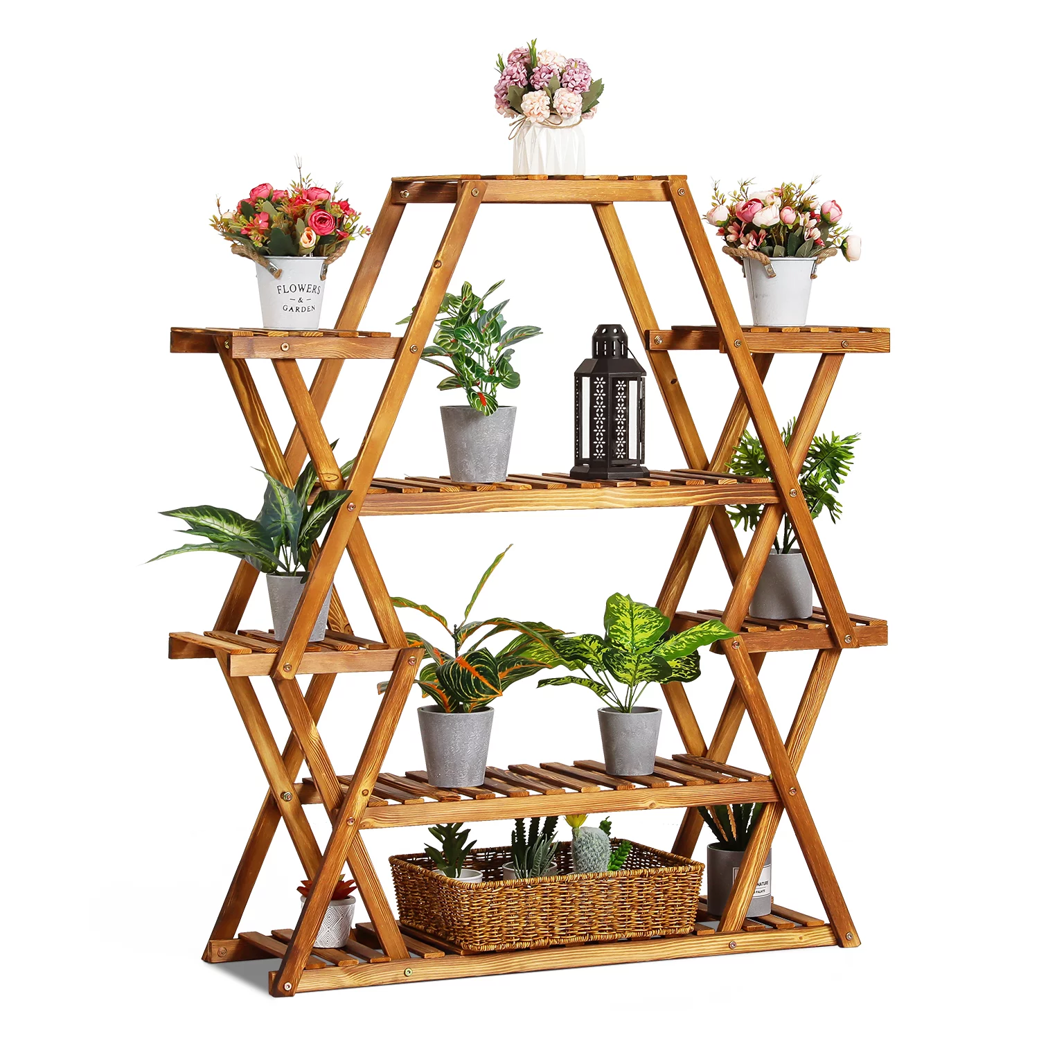 MoNiBloom Wood 6 Tiers Plant Stand, Multiple Flower Storage Display Rack, for Garden