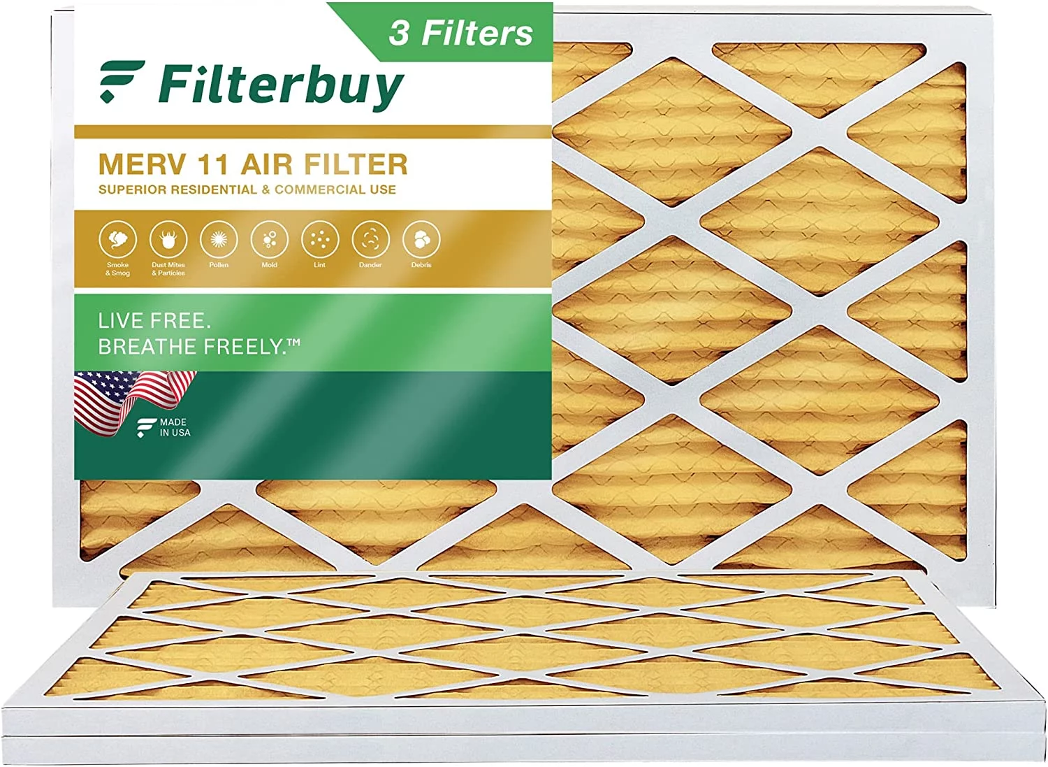 Filterbuy 16x25x1 MERV 11 Pleated HVAC AC Furnace Air Filters (3-Pack)