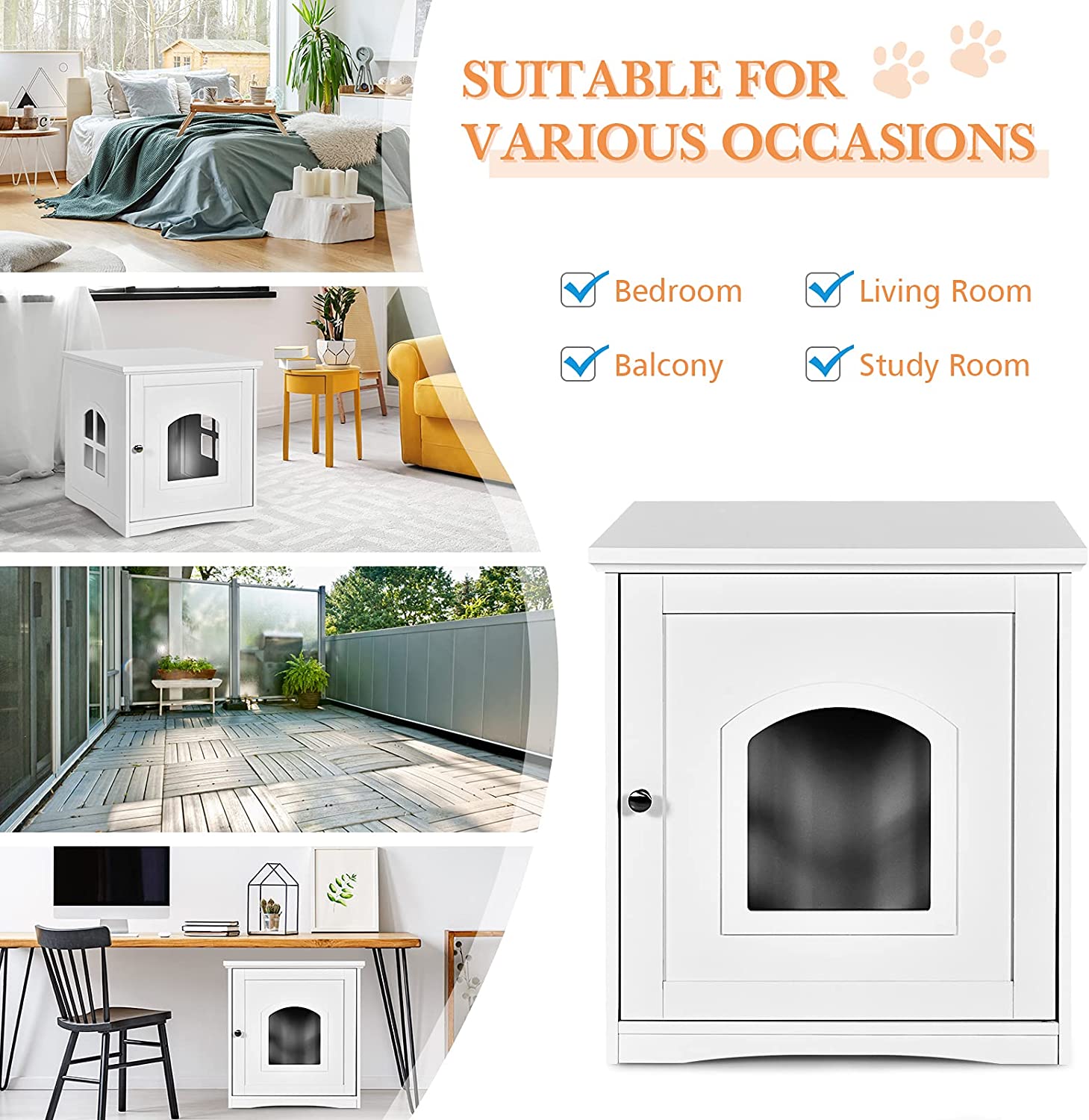 PETSITE Cat Litter Box Enclosure, Hidden Litter Box Furniture, Wooden Kitty Washroom Storage Cabinet, Enclosed Cat House Side Table Nightstand