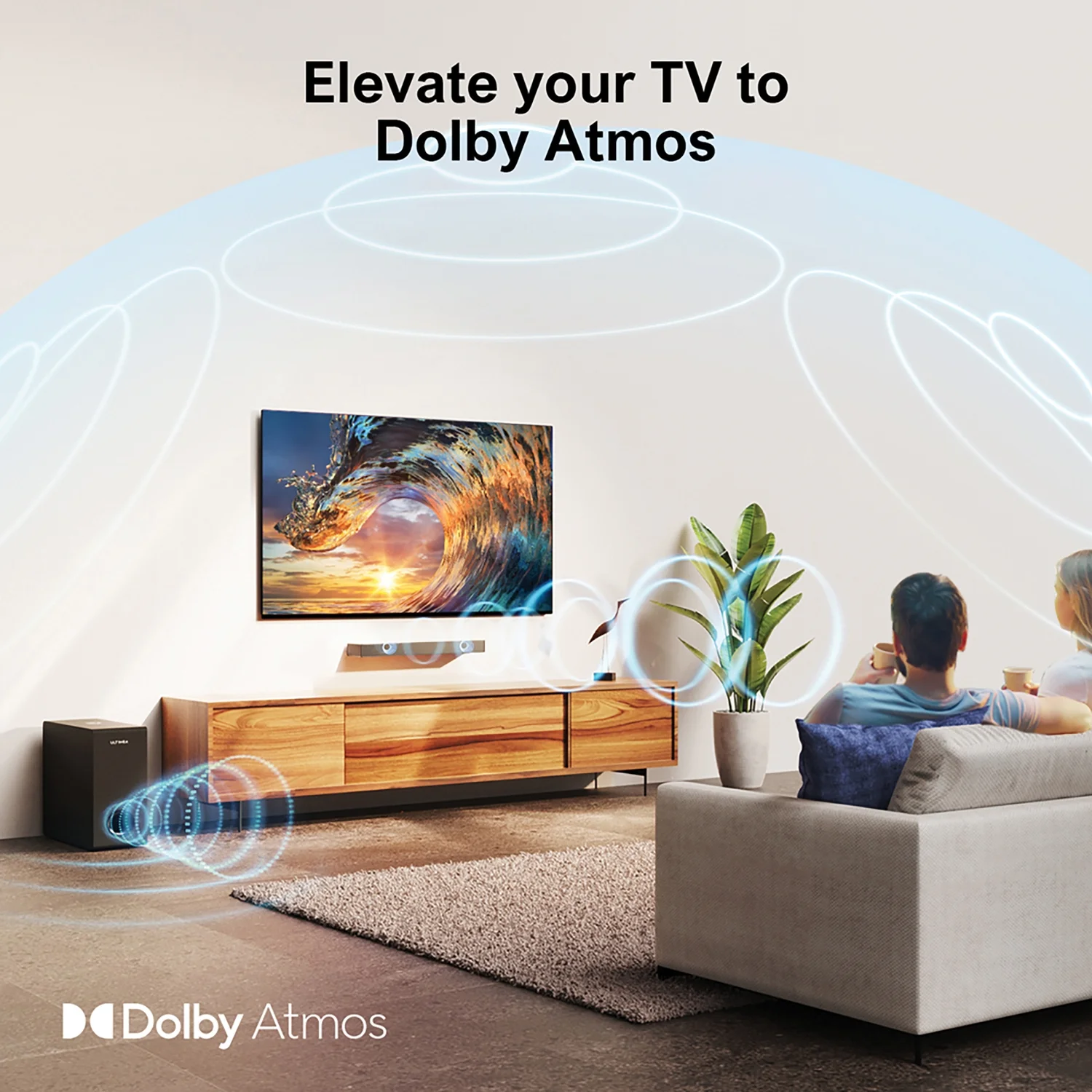 Ultimea Nova S50 2.1-Channel Virtual Dolby Atmos 15.7-In. Sound Bar with Subwoofer, Black, U2120