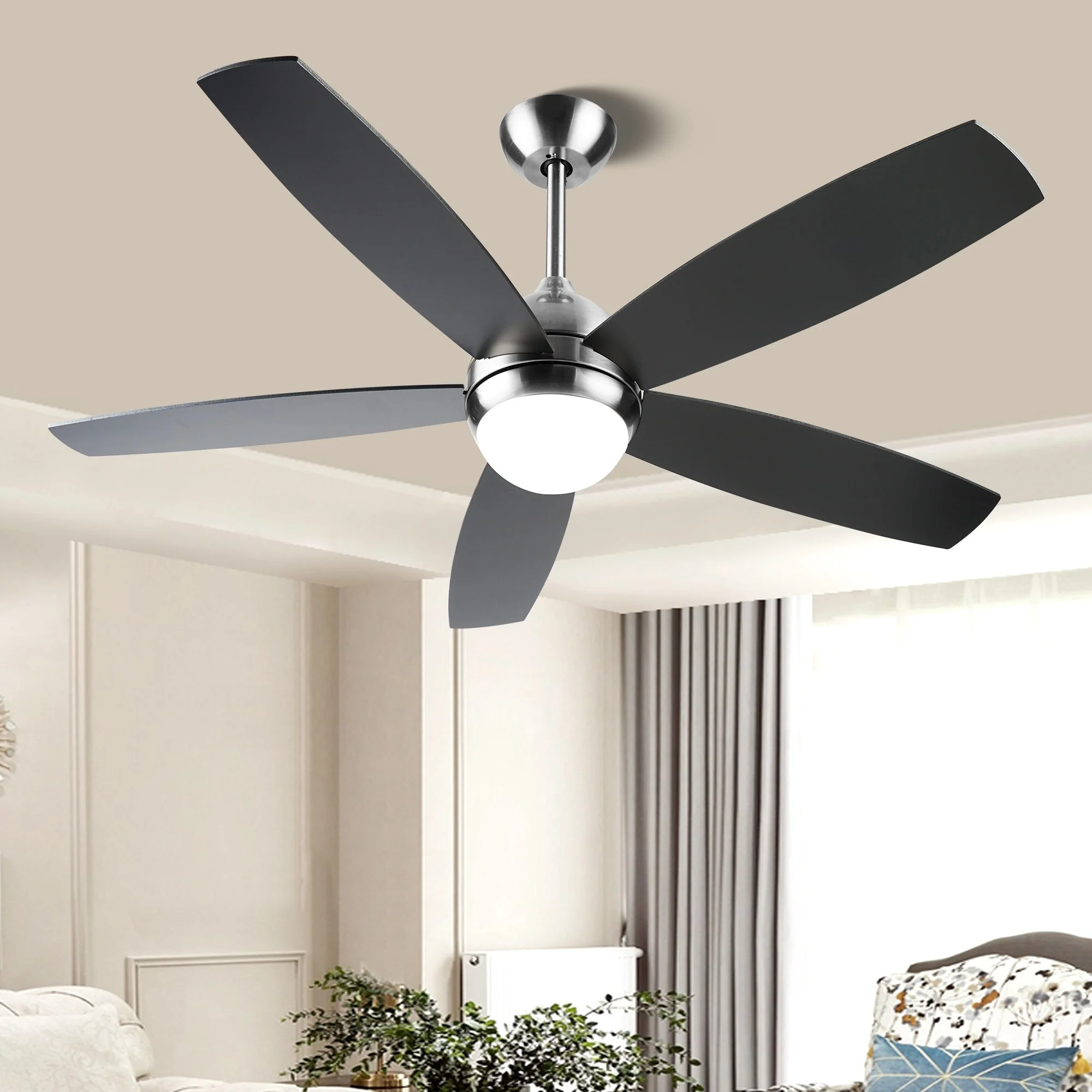 52 in. LED Indoor Brushed Nickel Ceiling Fan with Light Kit, Remote and Reversible Blades and Motor