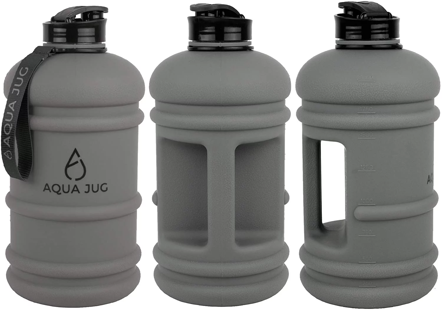 Aqua Jug Big Water Bottle, Dishwasher Safe BPA Free Drinking Water, Smoke Gray 2.2L, Great for Gym Fitness Workout Sports Hiking and more