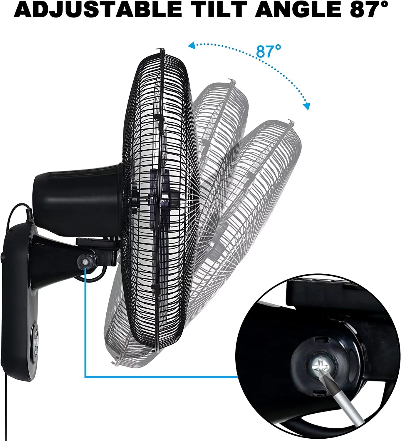 Simple Deluxe 18 inch Wall Mount Fan W/Aluminum Fan Blades, Industrial 3-Speed Oscillating Metal Wall Fan