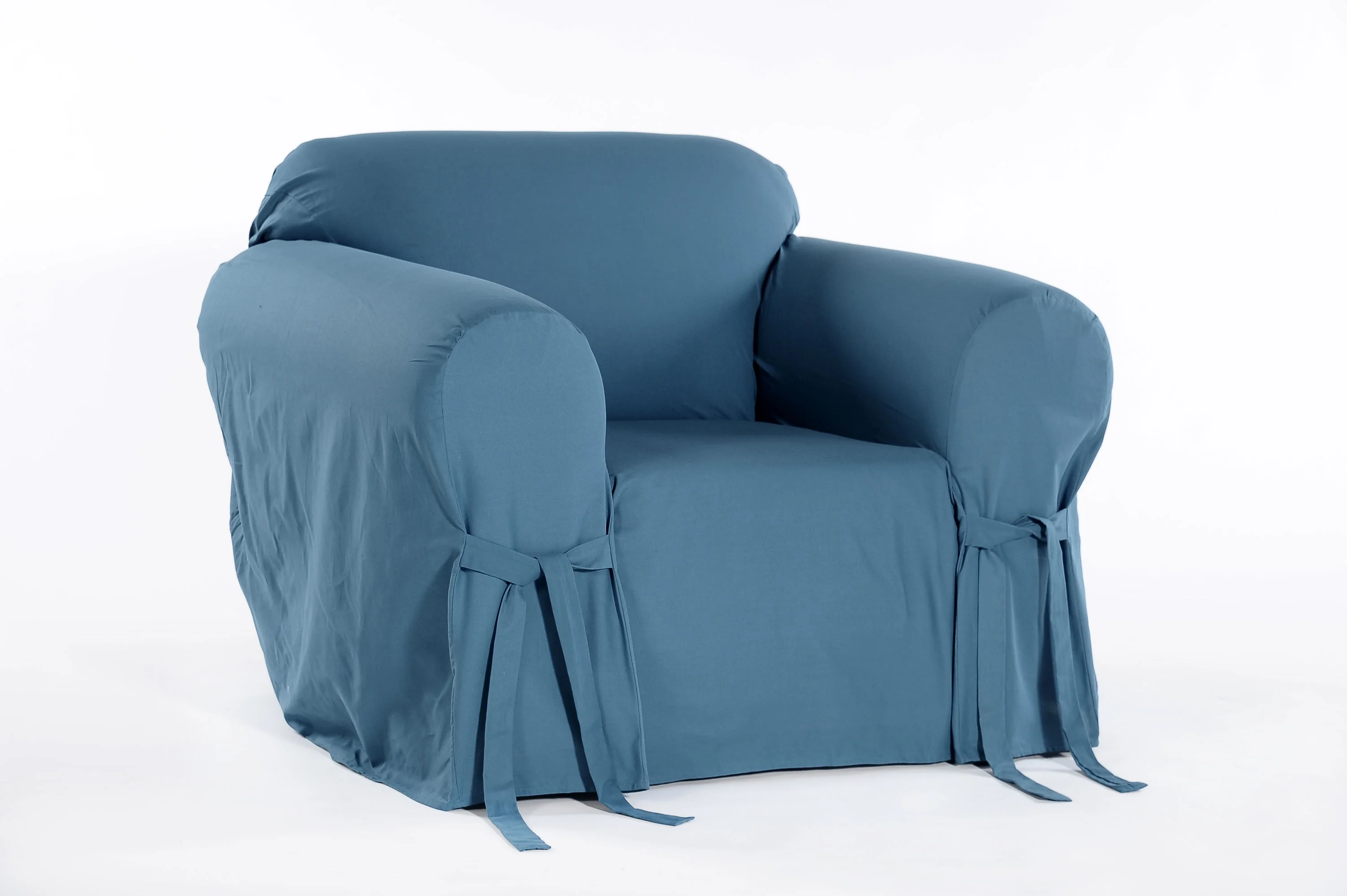 Cotton Duck One Piece Chair Slipcover in Blue