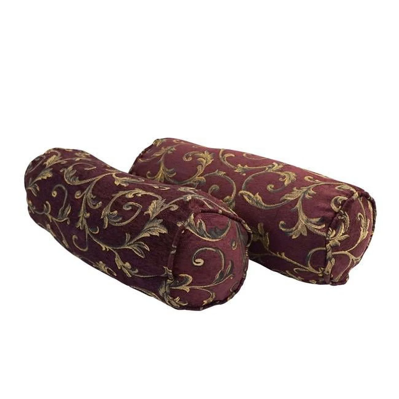 20 x 8 in. Double-Corded Patterned Jacquard Chenille Bolster Pillows with Inserts, Burgundy Vines - Set of 2