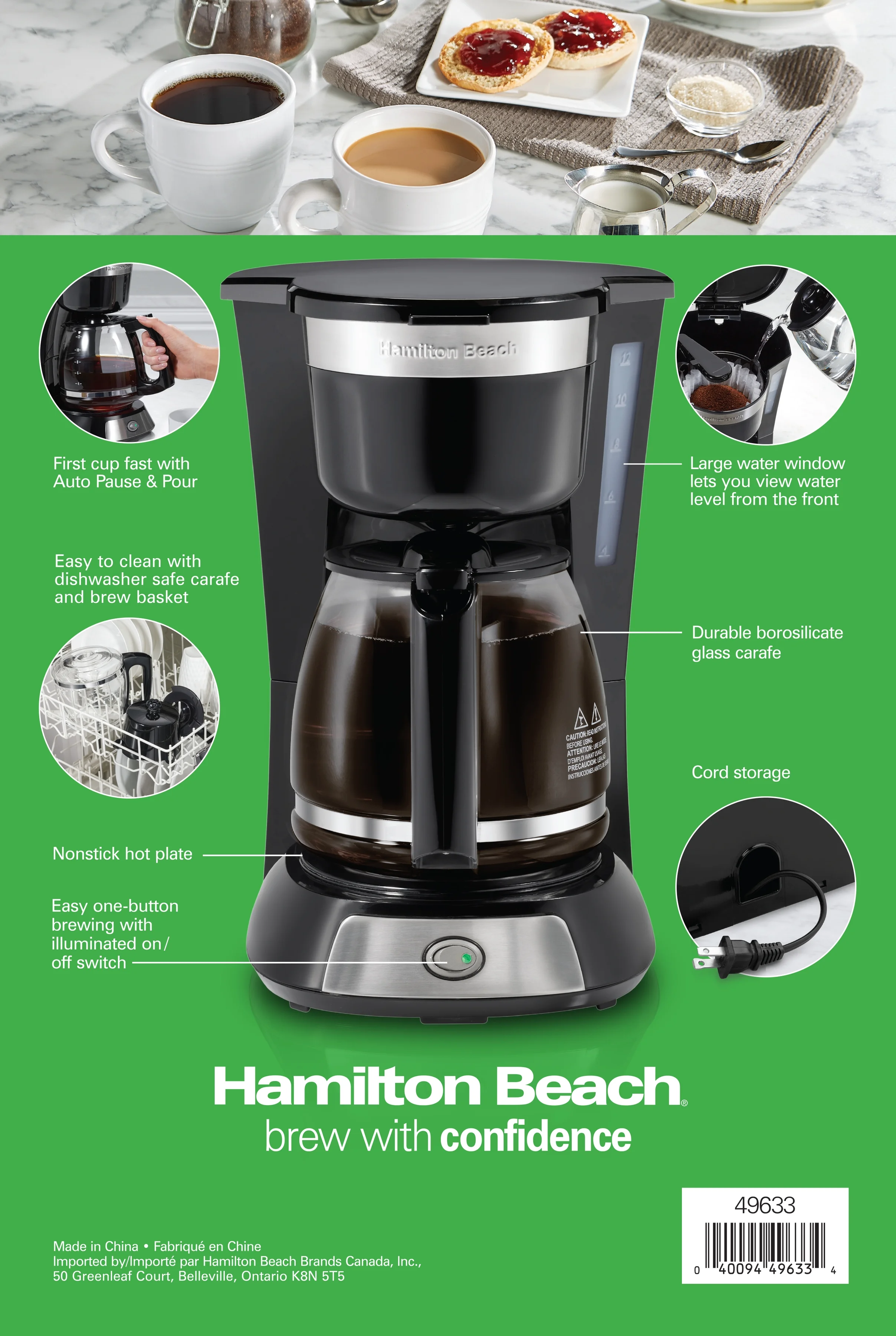 Hamilton Beach Easy Brew 12 Cup Switch Coffee Maker, Stainless Steel Accents