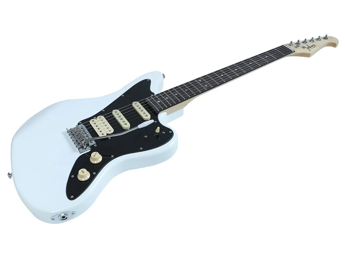 Monoprice Offset OS20 Classic Electric Guitar - White, With Gig Bag, Two Single Coils and a Humbucker - Indio Guitars