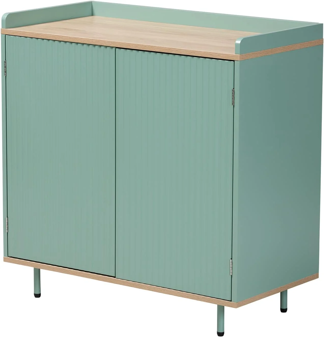SQTRFCV Tavita Mid-Century Modern Two-Tone Mint Green and Oak Brown Finished Wood 2-Door Sideboard Buffet
